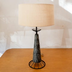 Mid Century Lightolier Ceramic Table Lamp with Black Geometric Abstract, 1950s