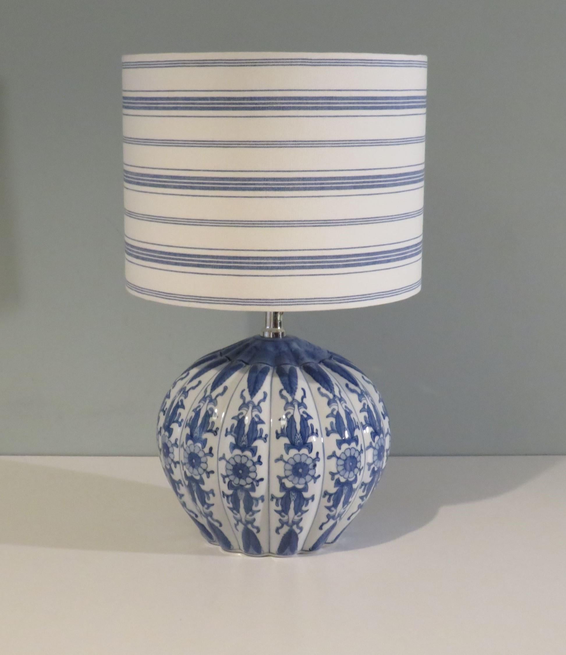 Bohemian Mid century ceramic table lamp with custom-made lampshade. For Sale