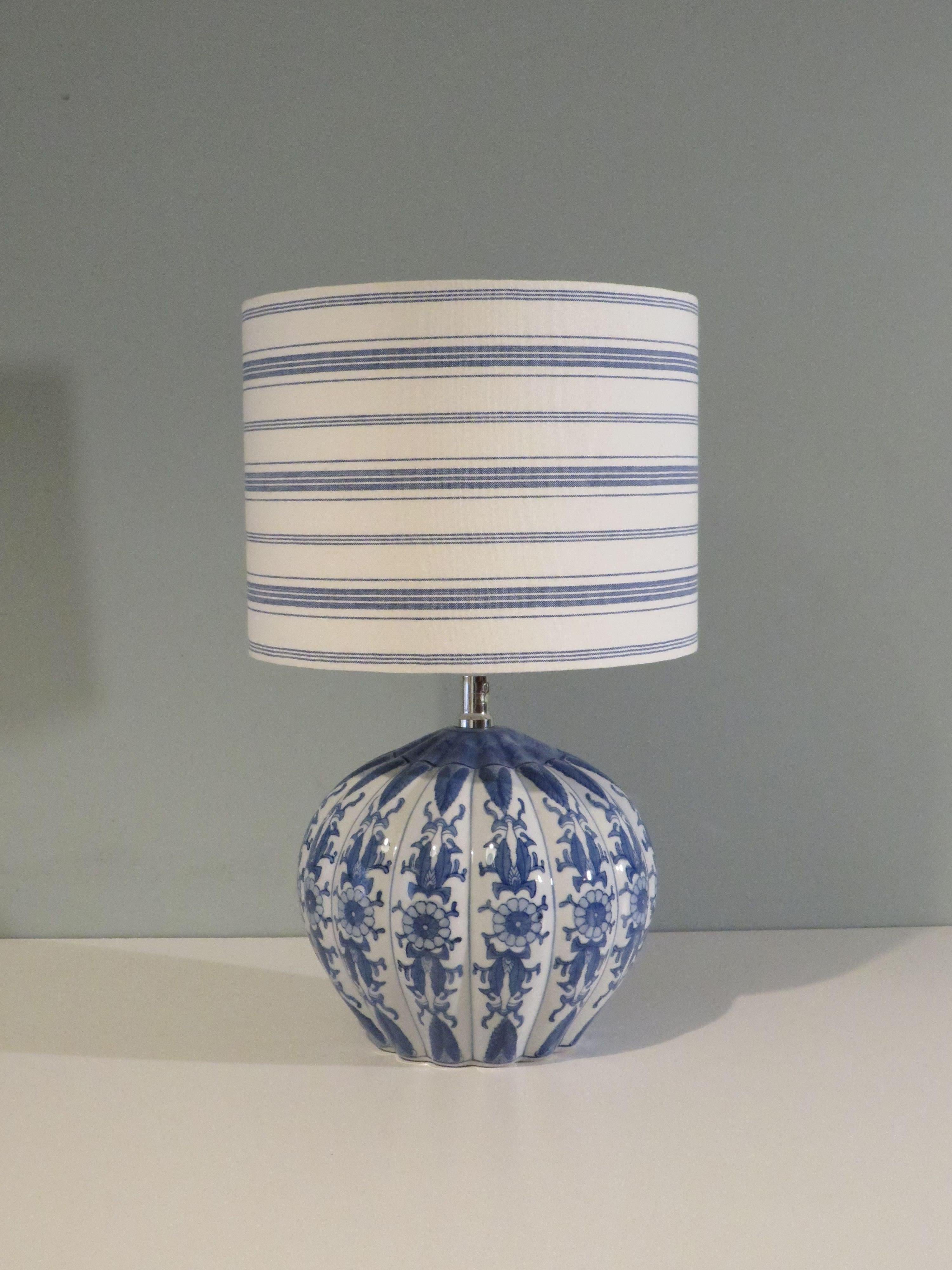 Spanish Mid century ceramic table lamp with custom-made lampshade. For Sale