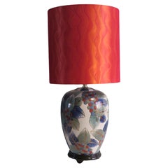 Used Mid century ceramic table lamp with tangerine lampshade