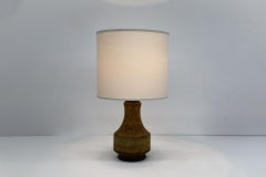 Mid-Century Ceramic Table Lamp with Wood and Brass Accents and Newer Linen Shade