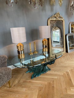 Mid-century gold /silver ceramic glazed table lamps by Bitossi for Bergboms