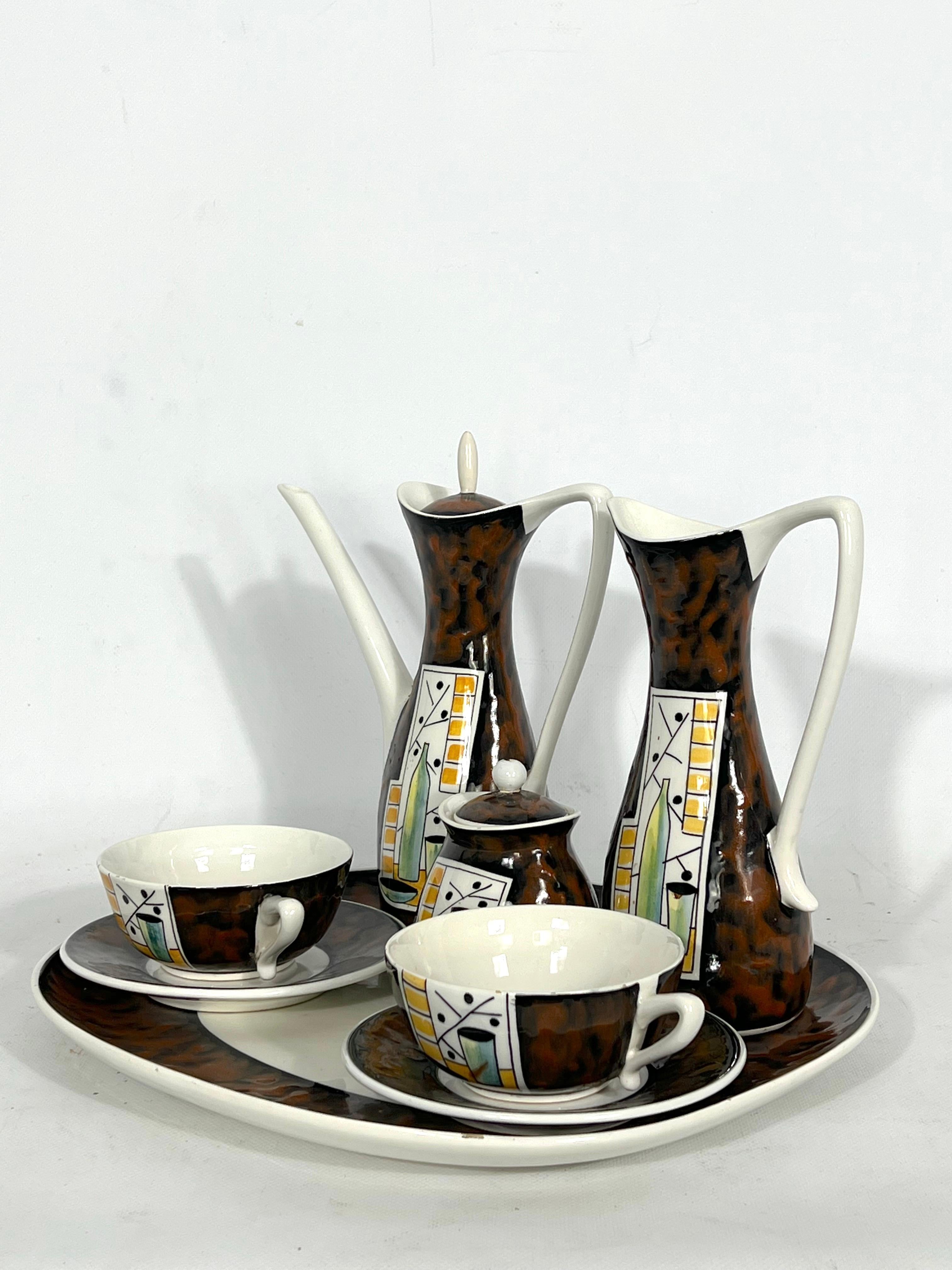 Mid-Century Modern Mid-Century Ceramic Teapot Set by Alfa Ceramiche, Italy, 1950s For Sale