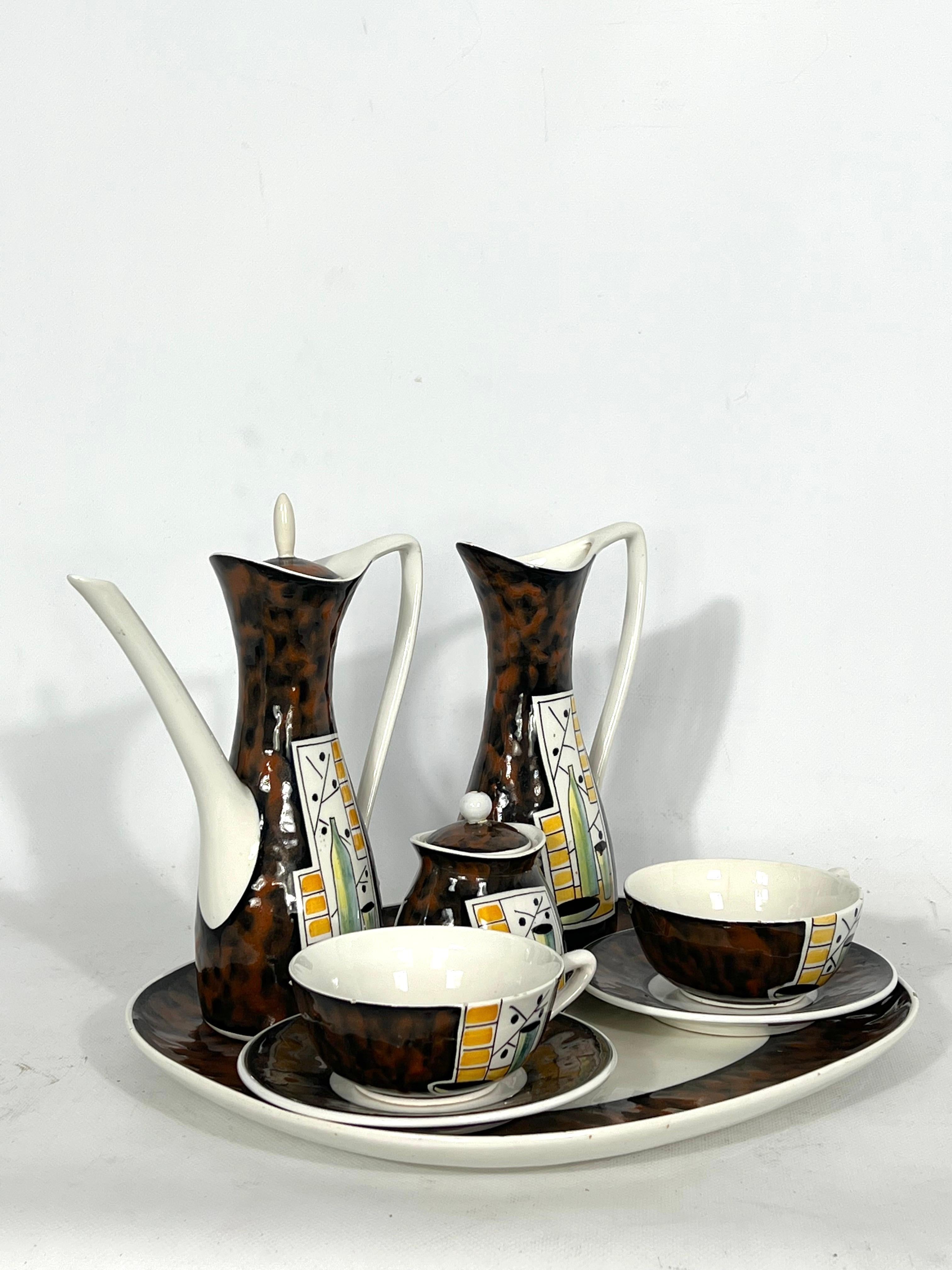 Italian Mid-Century Ceramic Teapot Set by Alfa Ceramiche, Italy, 1950s For Sale