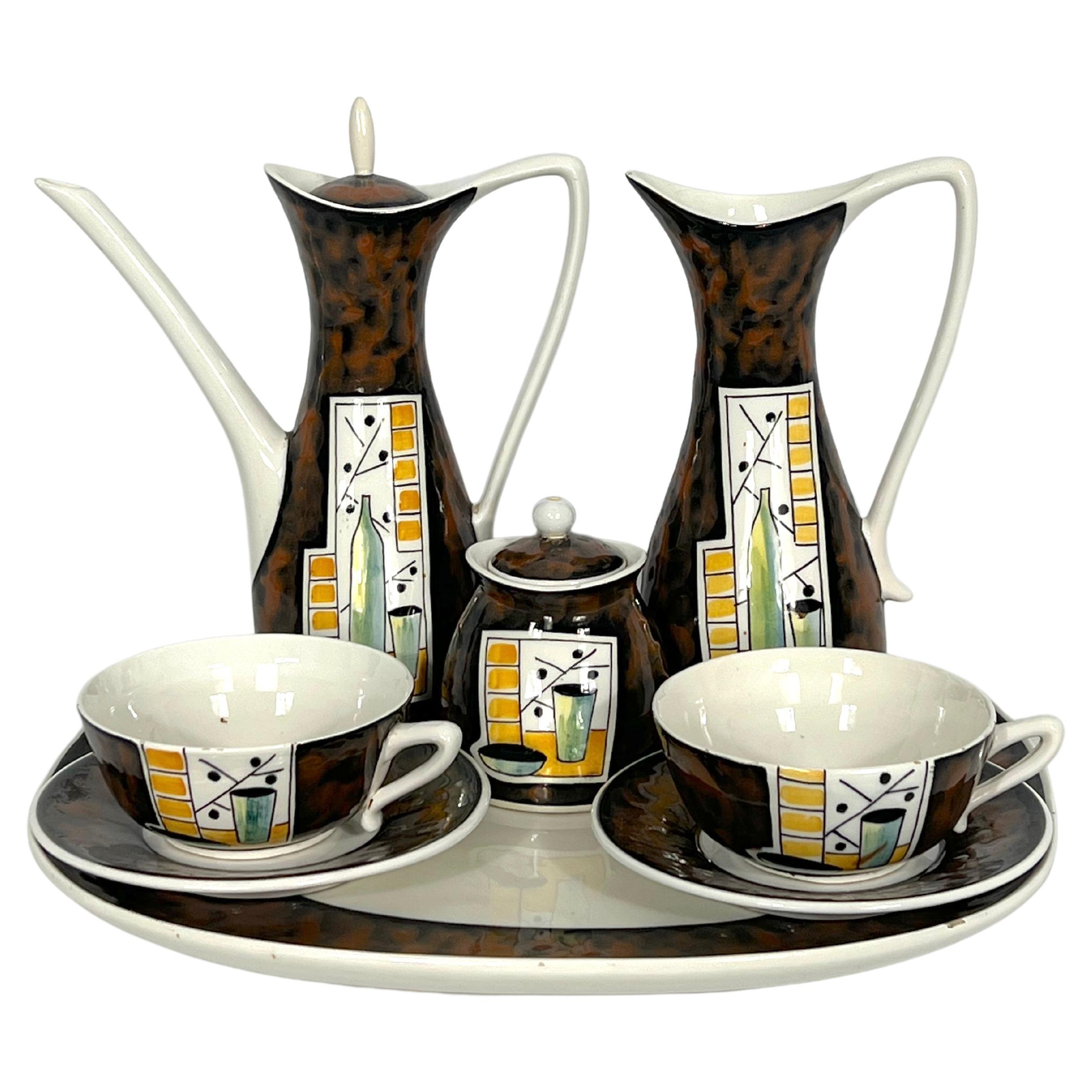 Mid-Century Ceramic Teapot Set by Alfa Ceramiche, Italy, 1950s For Sale