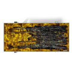 Tavolino da caffè in piastrelle di ceramica e alluminio lucidato di Juliette Belarti, metà del secolo scorso