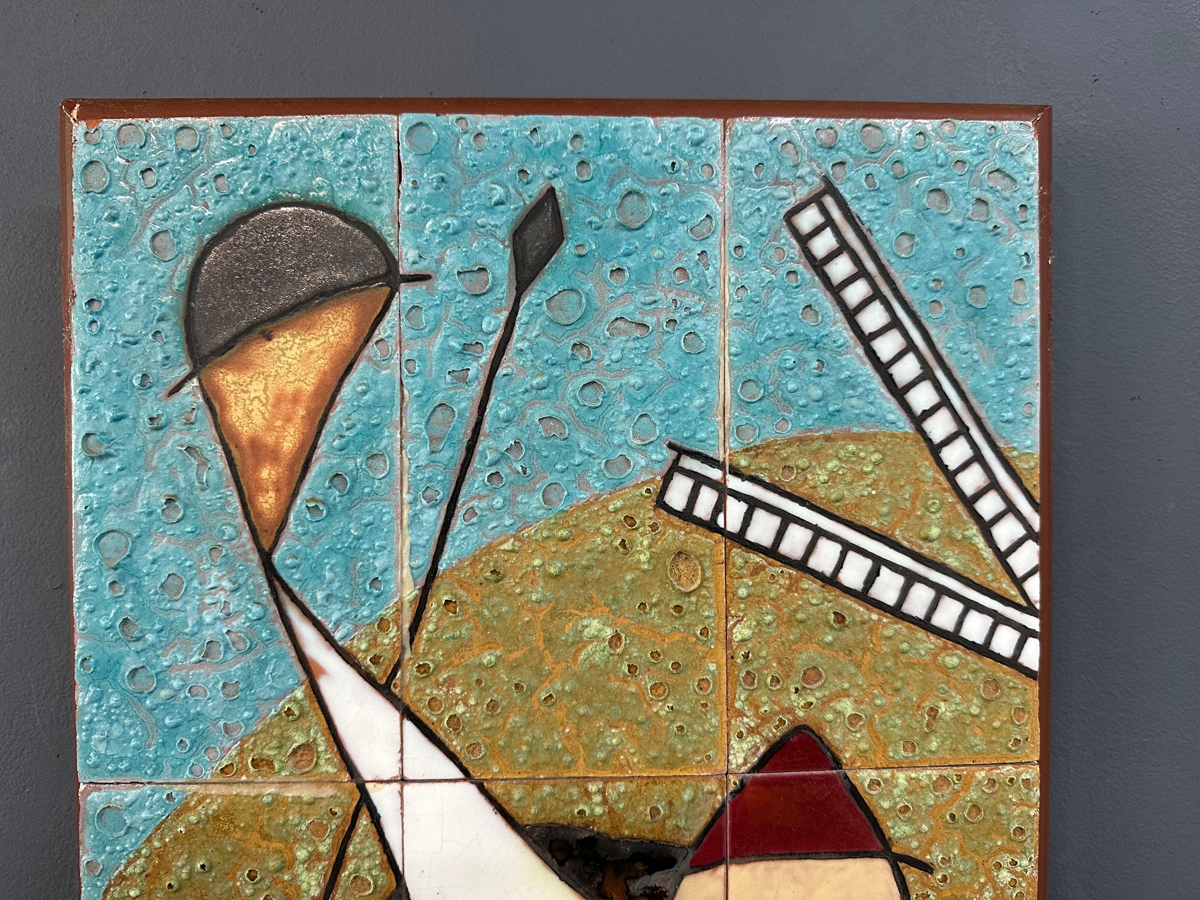 Mid-Century Modern Plaque murale de Don Quichotte en céramique du milieu du siècle par Danos, Grèce, années 1960 en vente