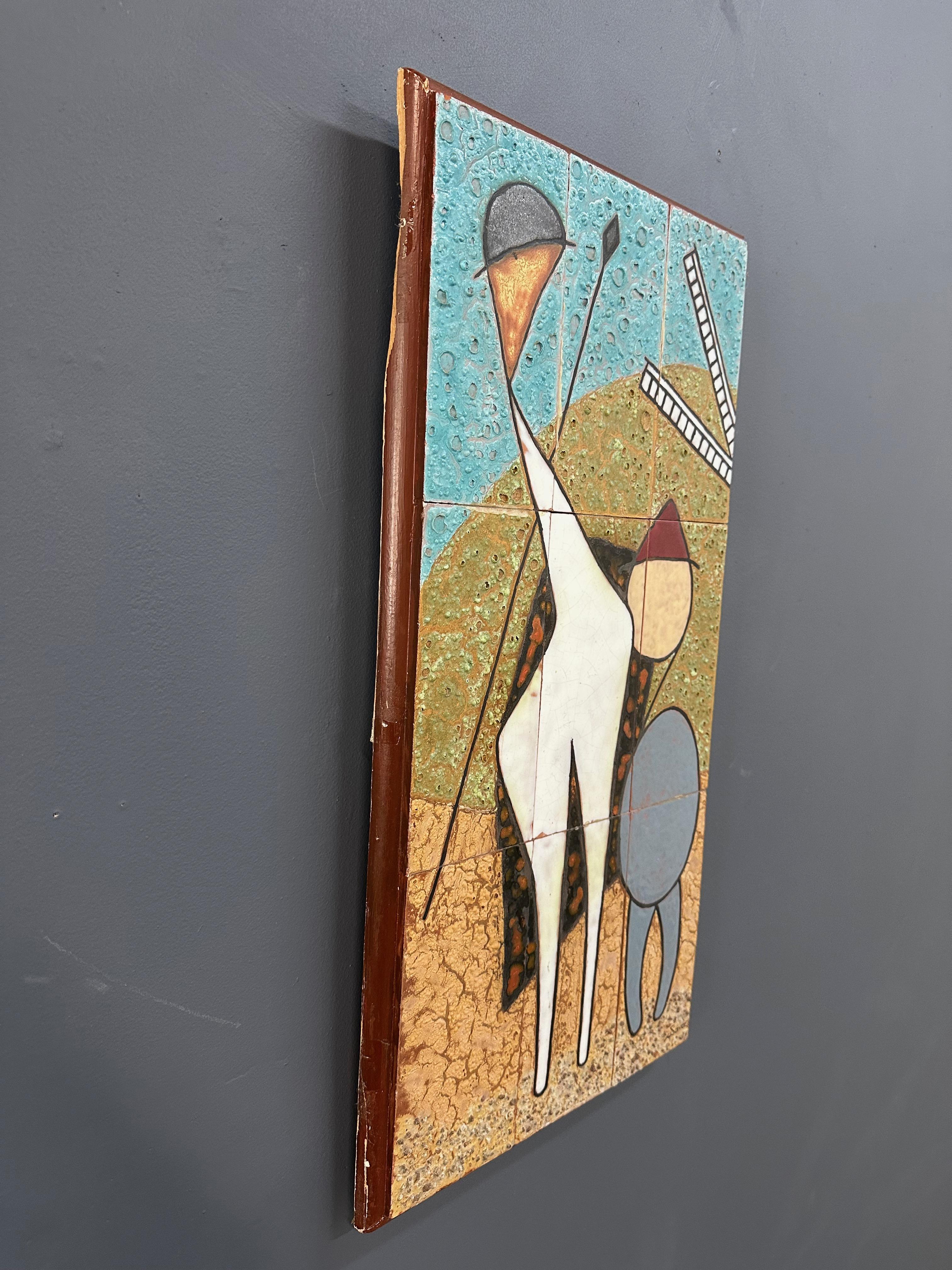 Européen Plaque murale de Don Quichotte en céramique du milieu du siècle par Danos, Grèce, années 1960 en vente