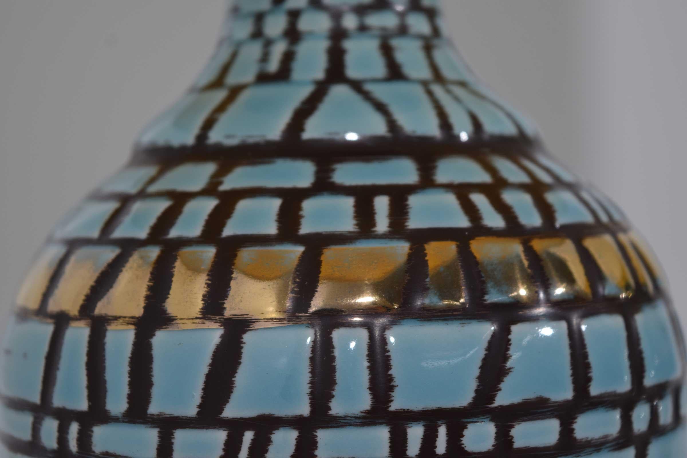 Mid-Century Modern Midcentury Ceramic Tiled Lamps in Turquoise and Gold