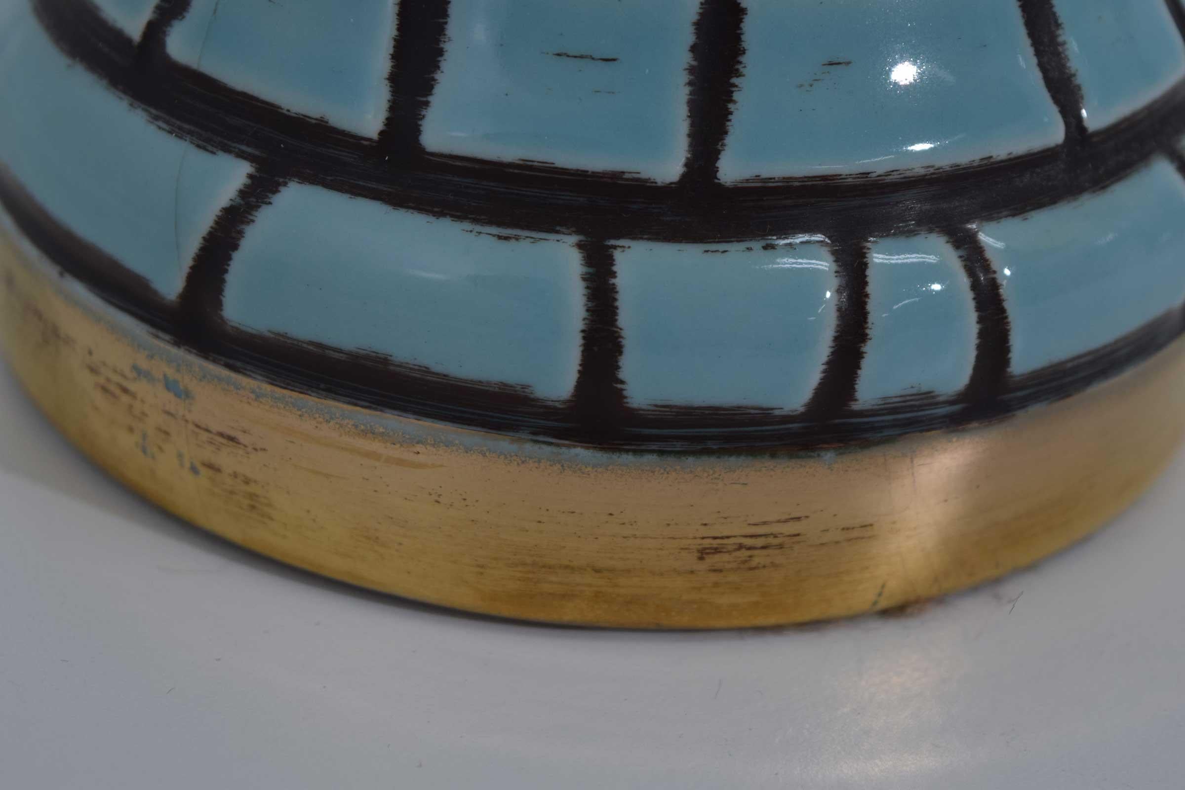 Midcentury Ceramic Tiled Lamps in Turquoise and Gold In Good Condition In Dallas, TX