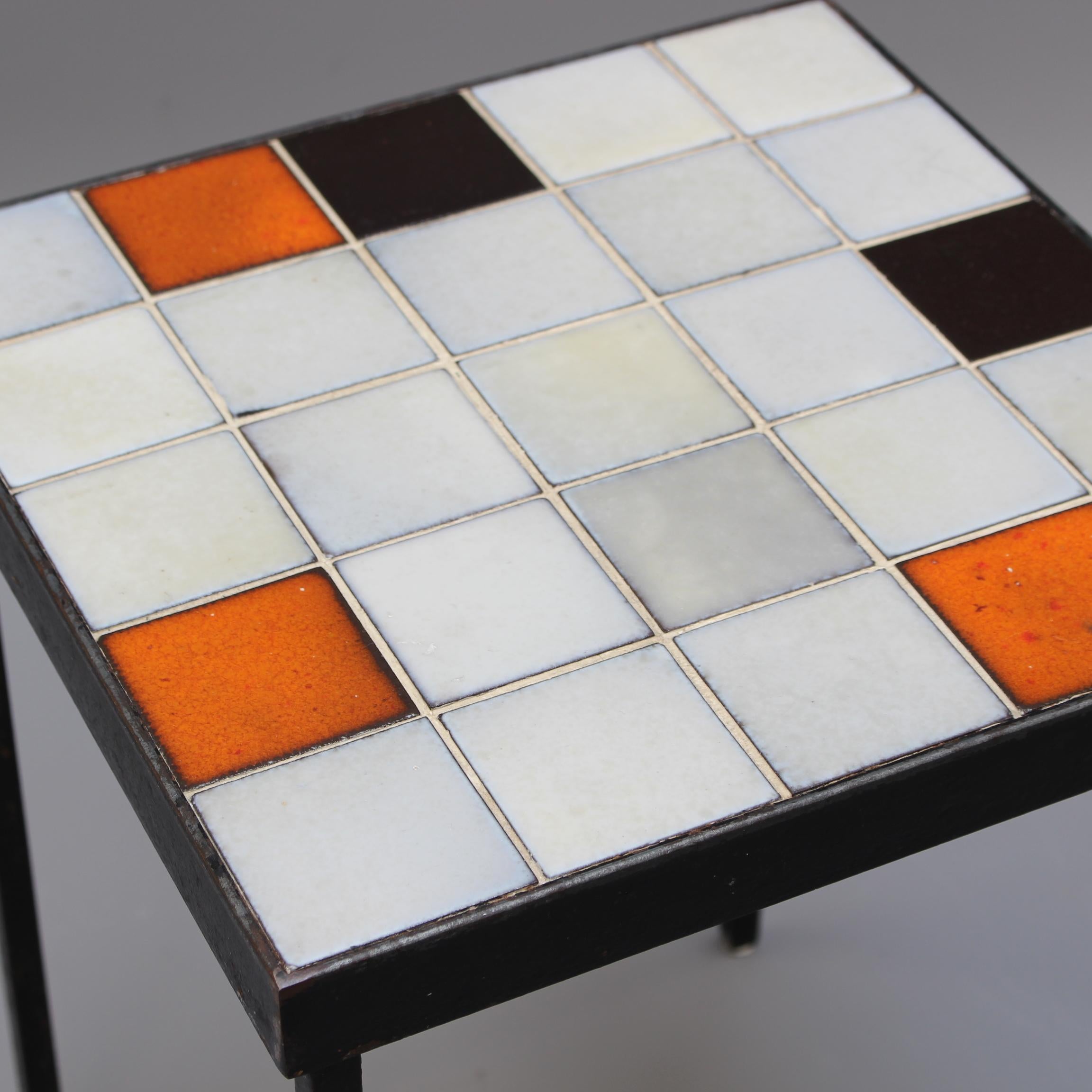 Metal Midcentury Ceramic Tiled Side Table by Mado Jolain 'circa 1950s'
