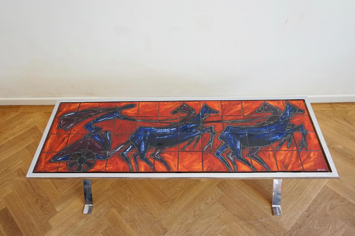 Midcentury Ceramic Top Chrome Coffee Table from Adri Belgique, 1960s In Fair Condition In  Budapest, HU