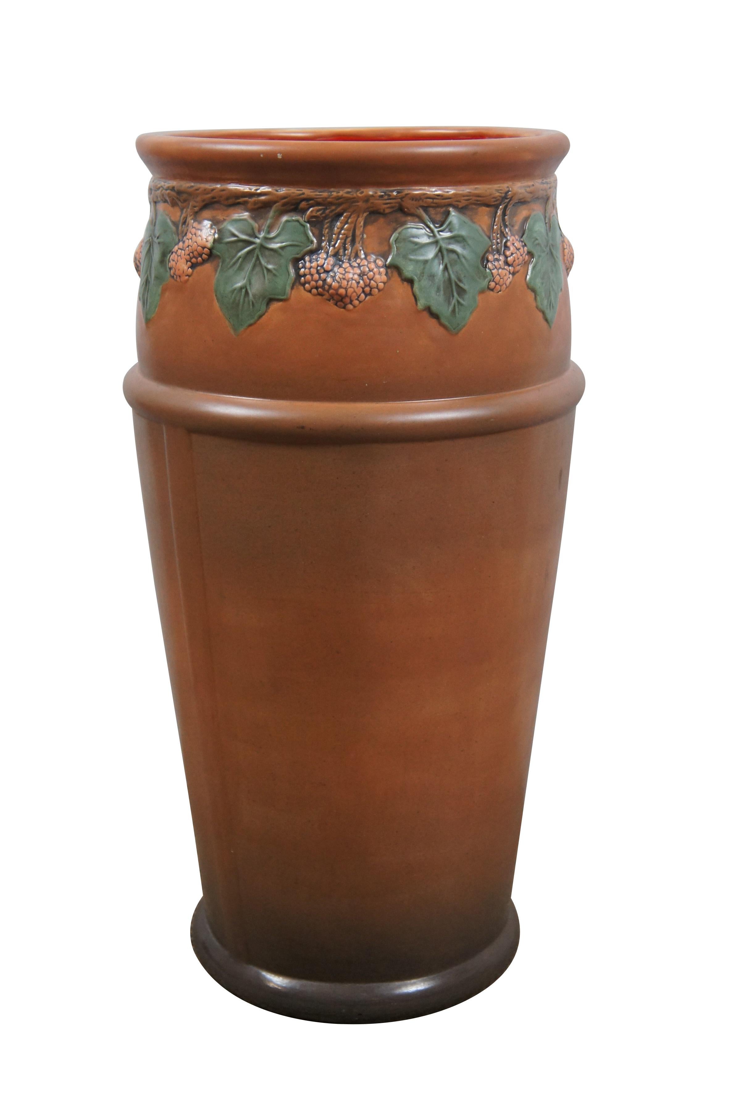 Mid-Century Modern Mid Century Ceramic Umbrella Cane Stand Raspberries Orange Brown 19