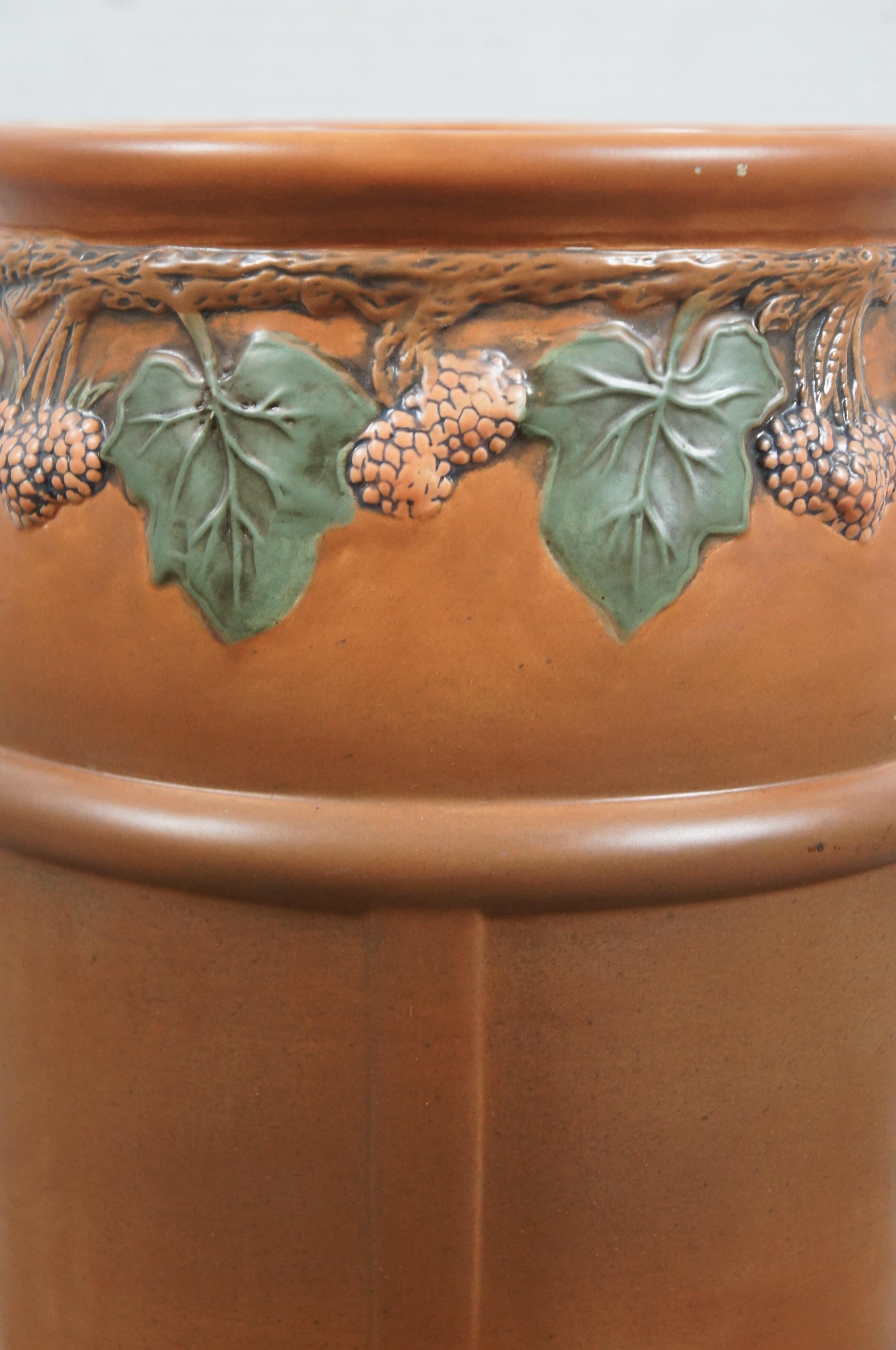 Mid Century Ceramic Umbrella Cane Stand Raspberries Orange Brown 19