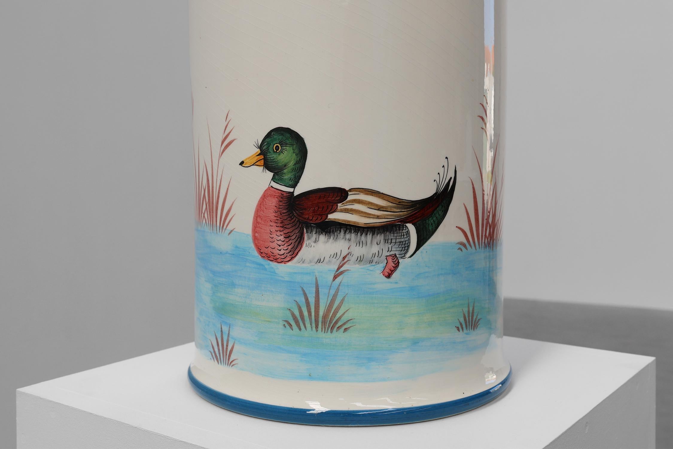 Mid-Century Modern Mid-century ceramic umbrella stand with painted decorations, Italy 1950s For Sale