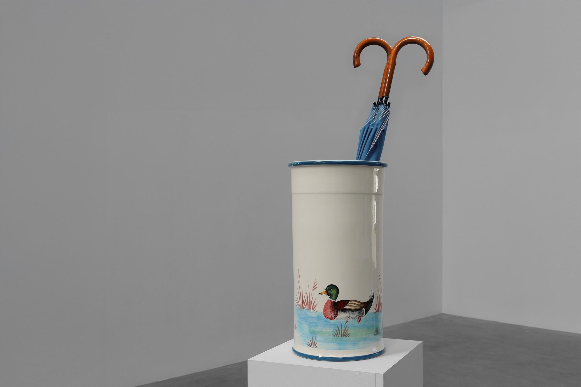 Italian Mid-century ceramic umbrella stand with painted decorations, Italy 1950s For Sale