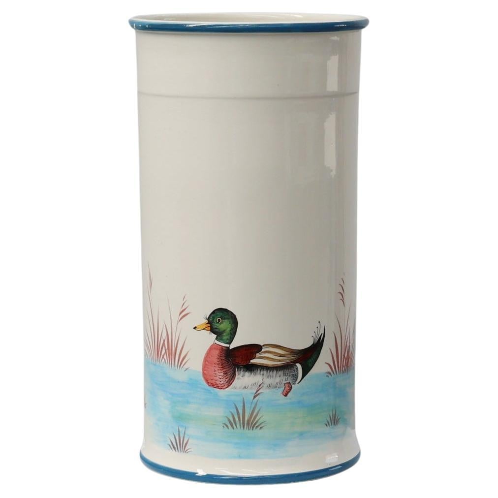 Mid-century ceramic umbrella stand with painted decorations, Italy 1950s For Sale