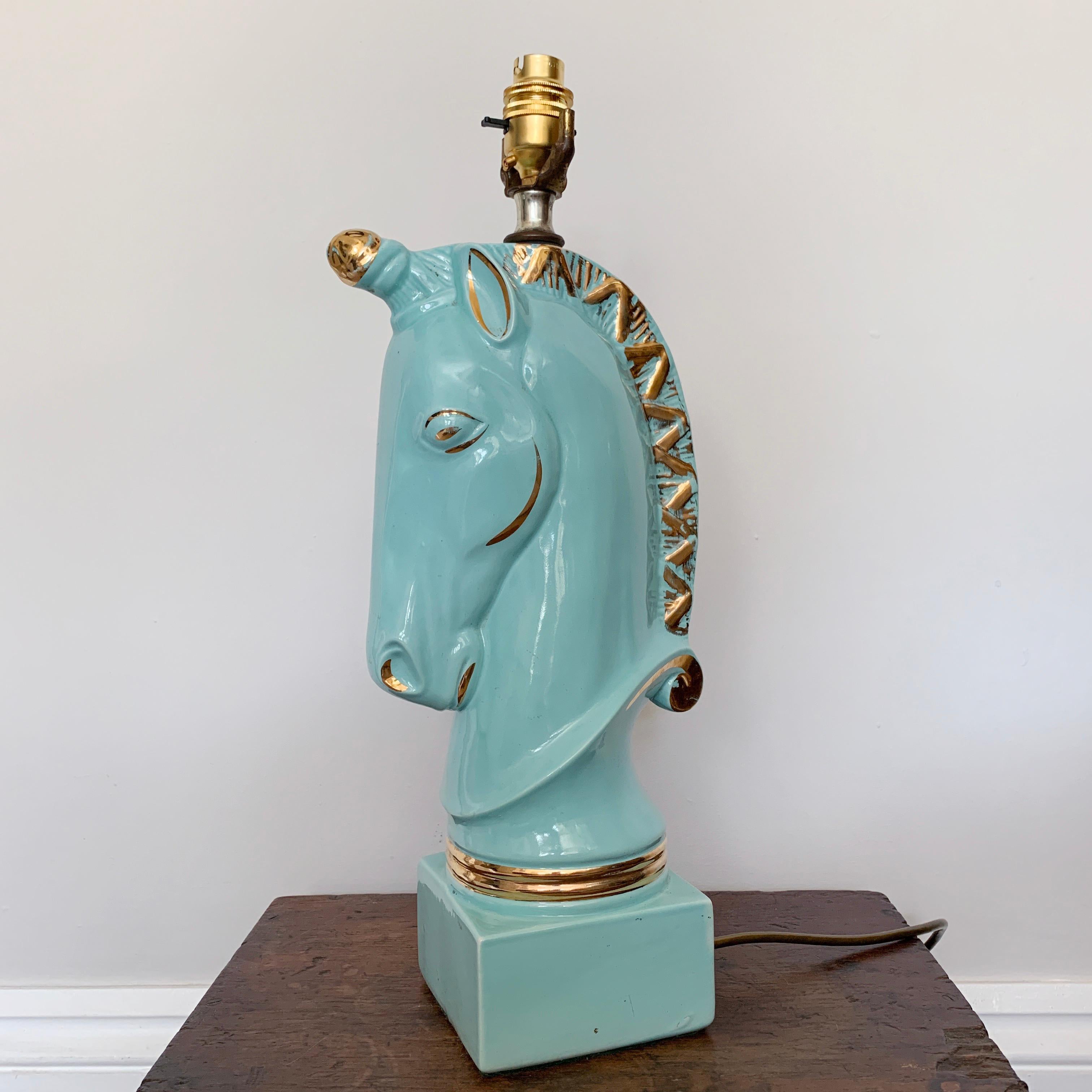 Central American Mid Century Ceramic Unicorn, Horse Head Table Lamp, 1950s