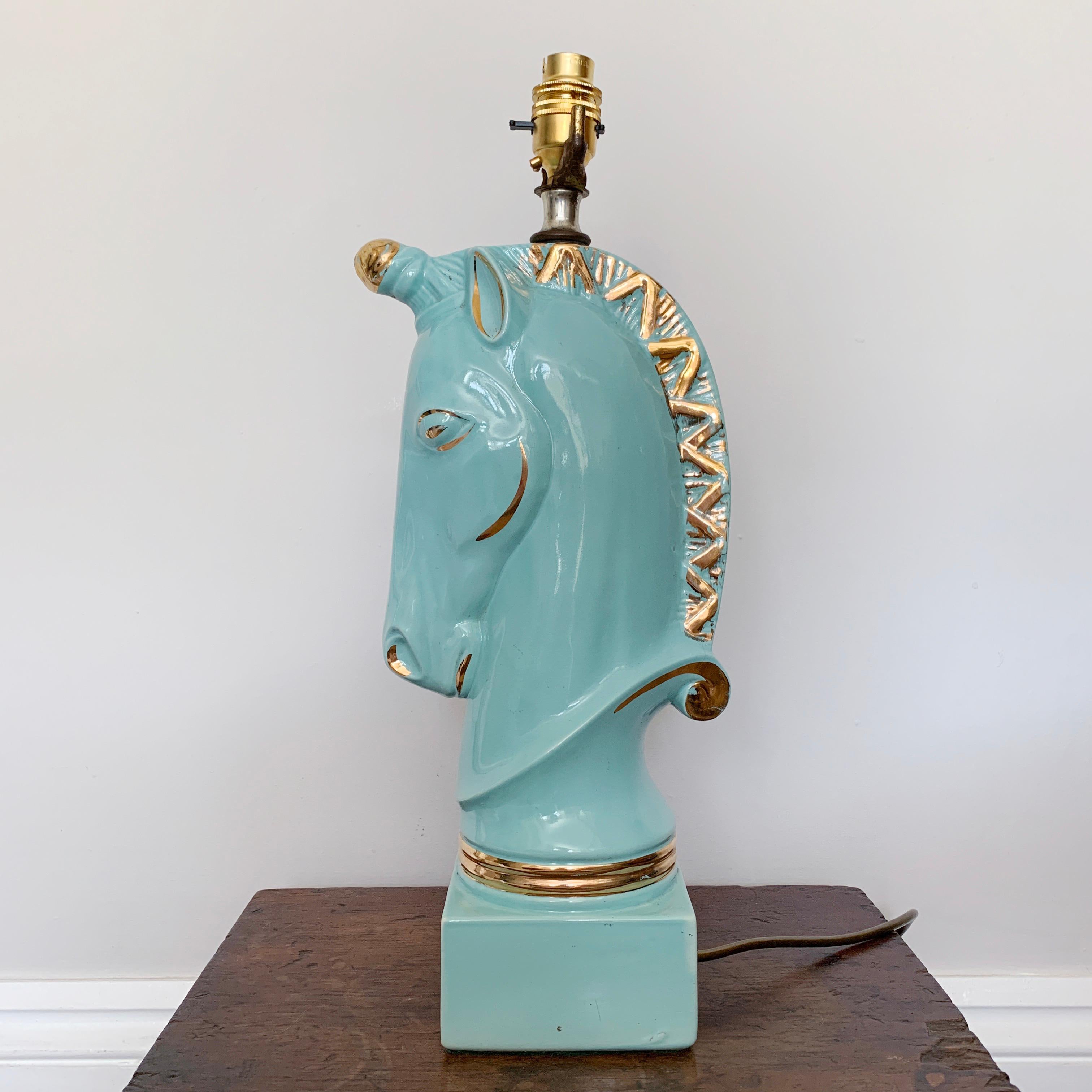 Mid Century Ceramic Unicorn, Horse Head Table Lamp, 1950s In Good Condition In Hastings, GB