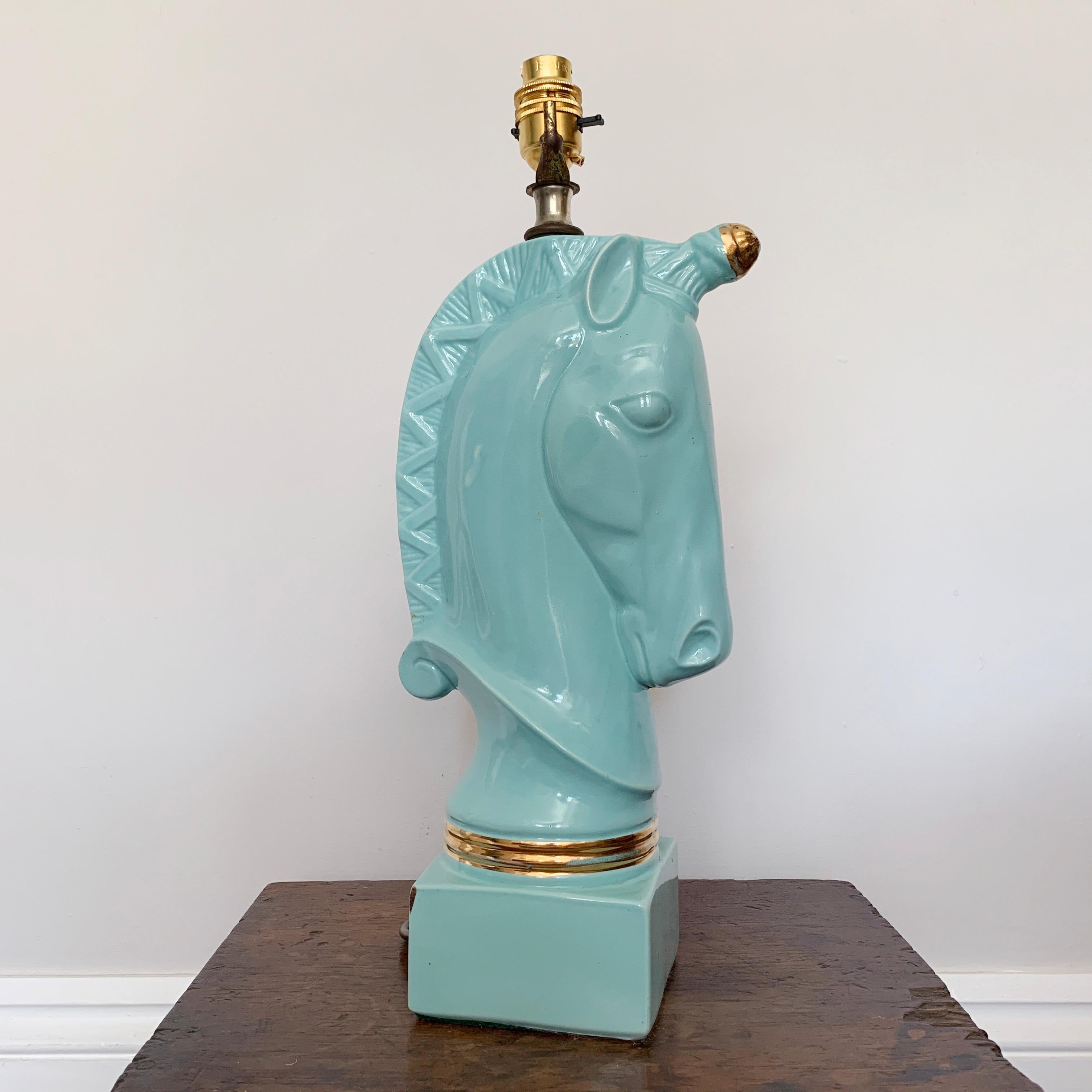 20th Century Mid Century Ceramic Unicorn, Horse Head Table Lamp, 1950s