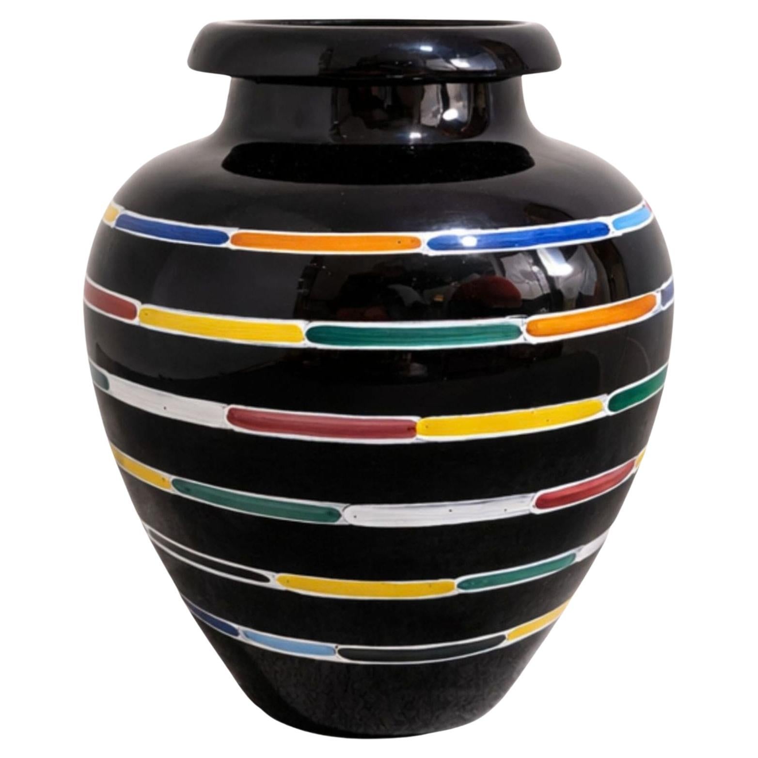 Mid Century Ceramic Vase Black Glazed by Piero Dorazio for Deruta, Italy For Sale
