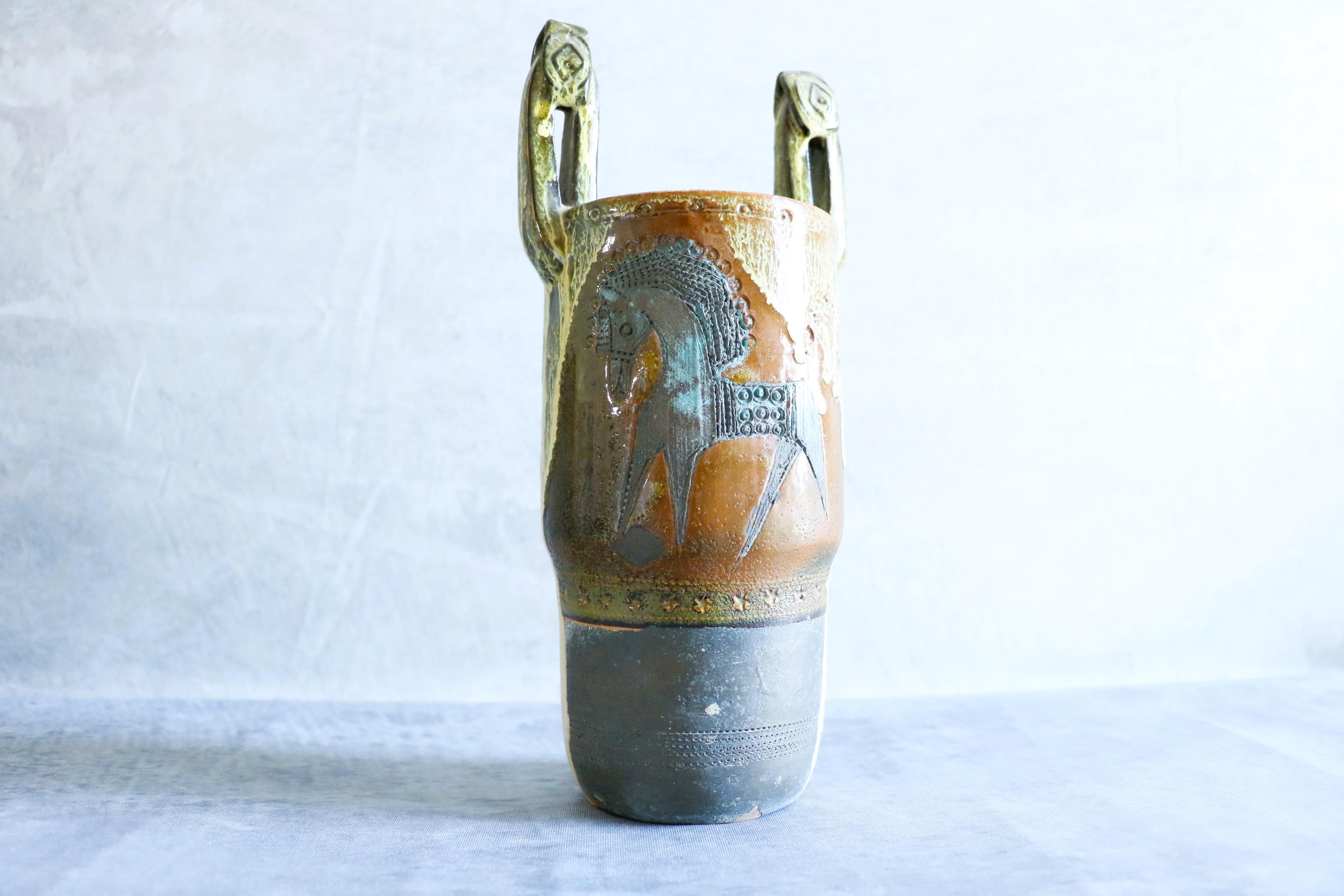 Enameled Mid-Century Ceramic Vase by Romacrea, Rome, Italy, 1960s For Sale