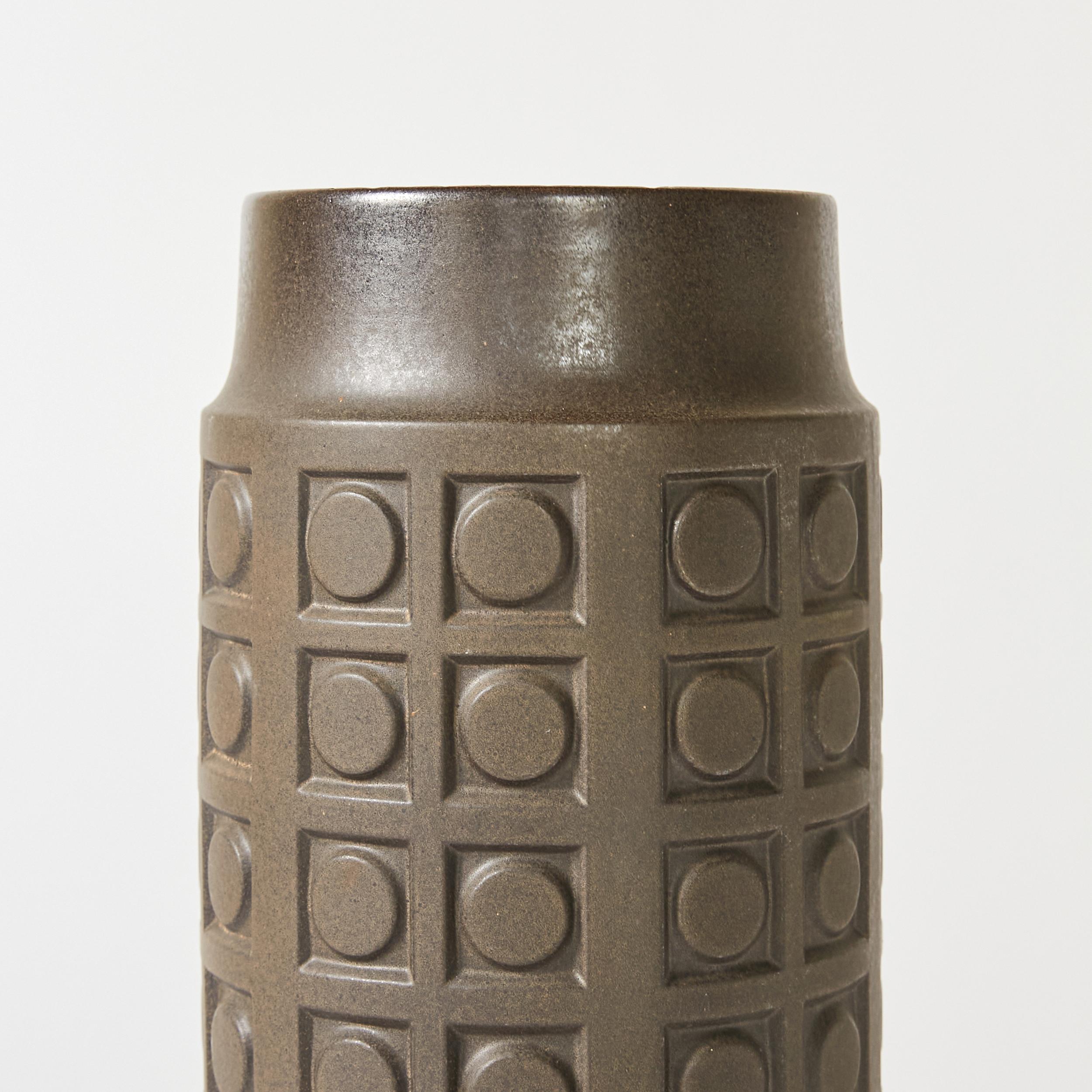 20th Century Midcentury Ceramic Vase Circle and Square Patterned Brown Glazed, West Germany For Sale