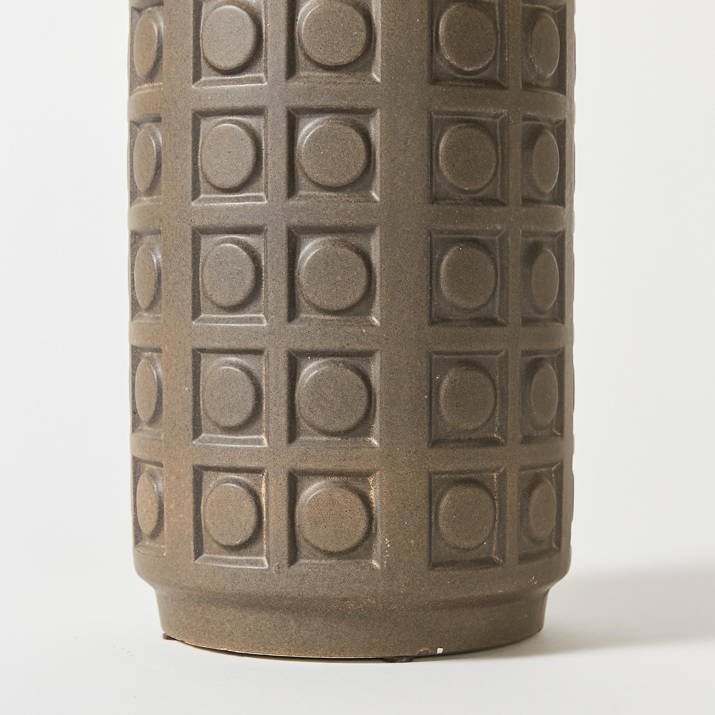 Midcentury Ceramic Vase Circle and Square Patterned Brown Glazed, West Germany For Sale 1