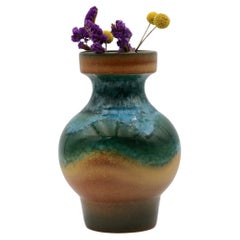 Mid-Century Ceramic Vase with Heavy Lip and in Blues, Greens and Tan