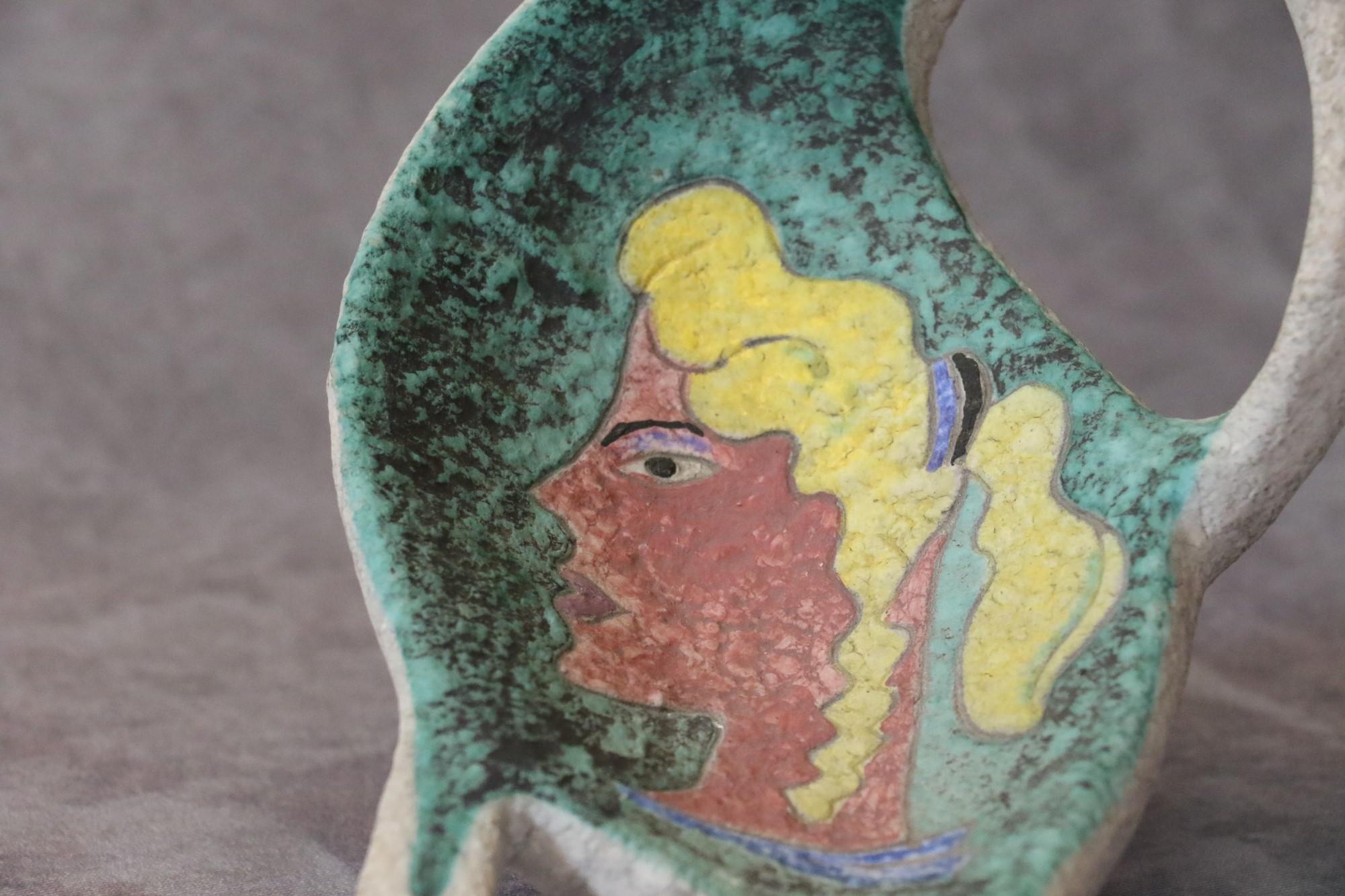 Mid-20th Century Mid-Century Ceramic Vide Poche with a Woman Face by Jaque Sagan, Vallauris, 1960 For Sale