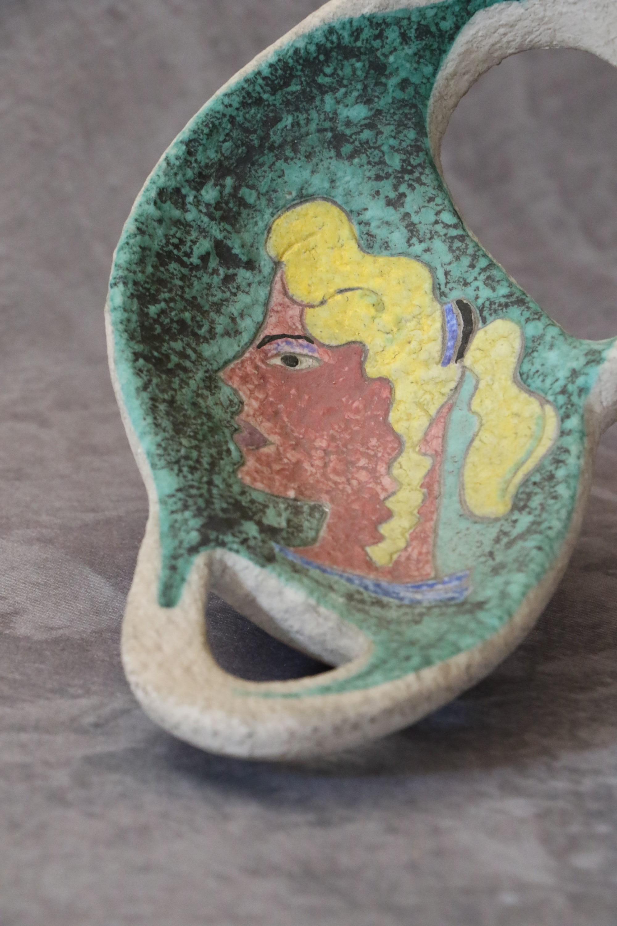 Mid-Century Ceramic Vide Poche with a Woman Face by Jaque Sagan, Vallauris, 1960 For Sale 4