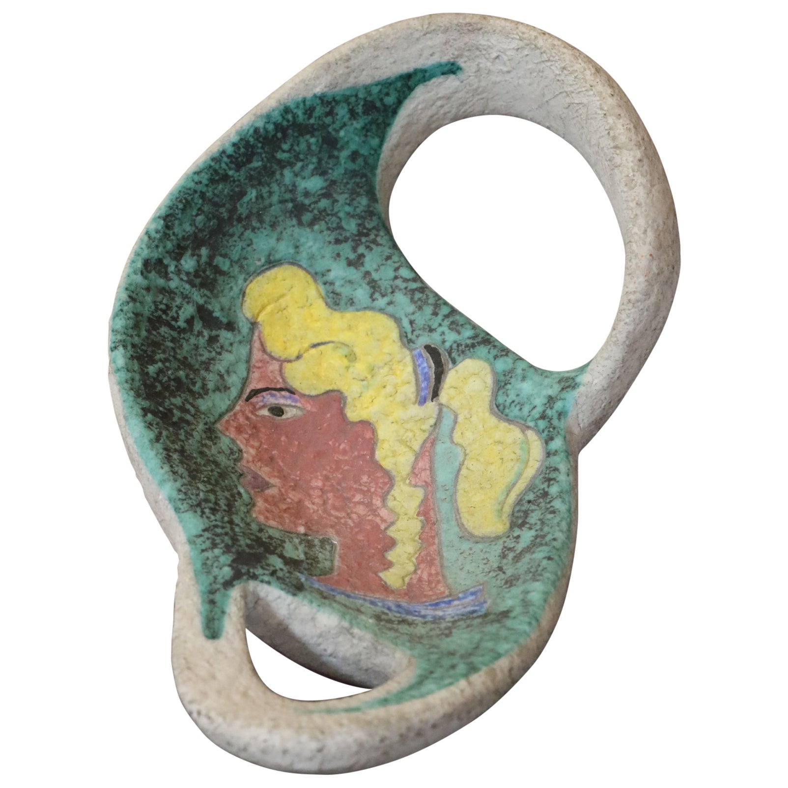 Videopoche in ceramica di metà secolo con volto di donna di Jaque Sagan, Vallauris AM, 1960 in vendita