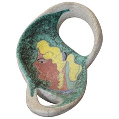 Videopoche in ceramica di metà secolo con volto di donna di Jaque Sagan, Vallauris AM, 1960