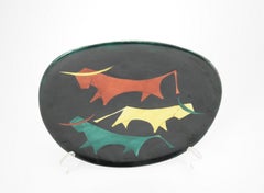 Midcentury Ceramic Wall Plate with Bulls Motif, 1970s