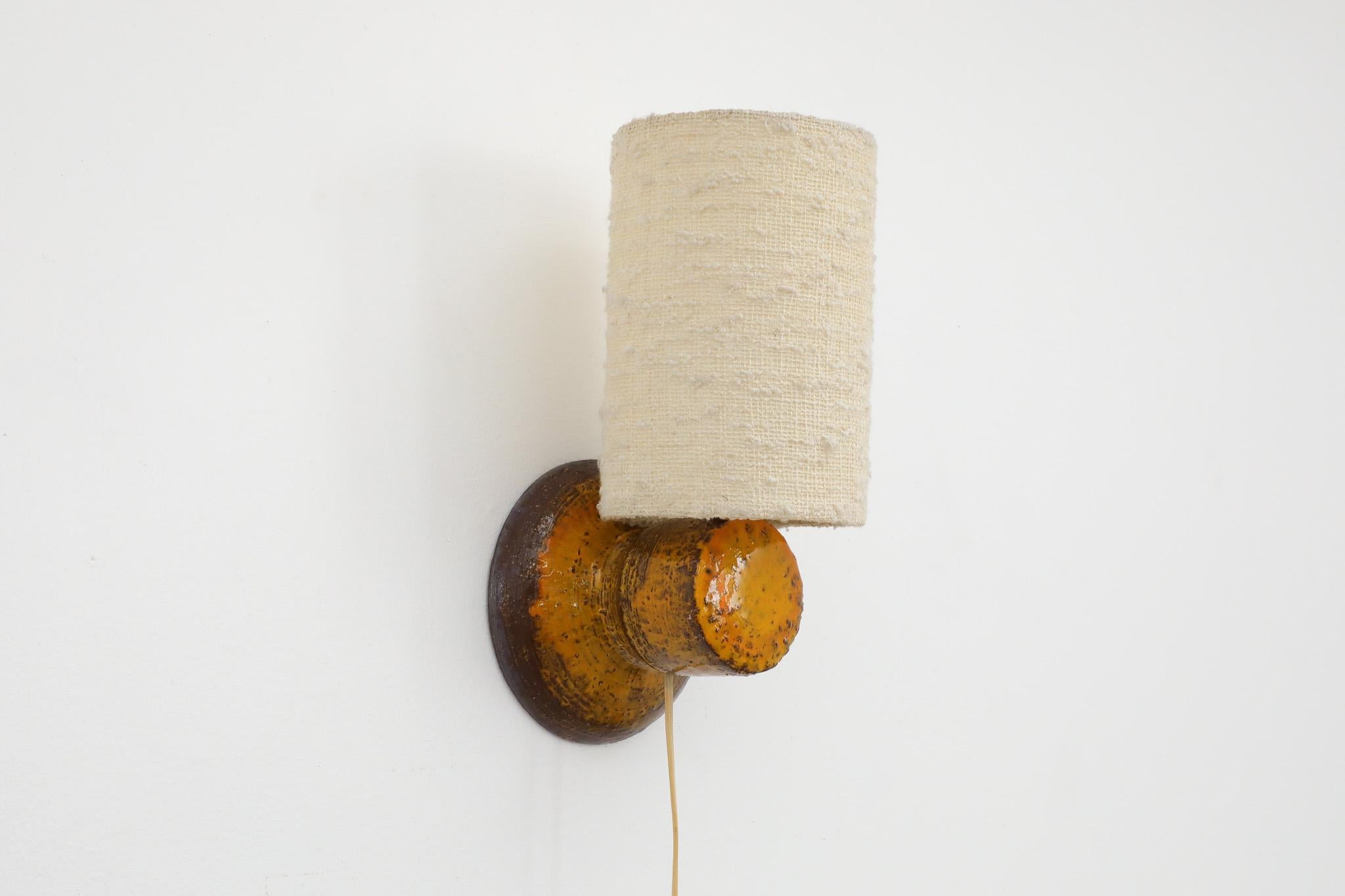 Mid-Century Ceramic Wall Sconce with Fabric Shade 5