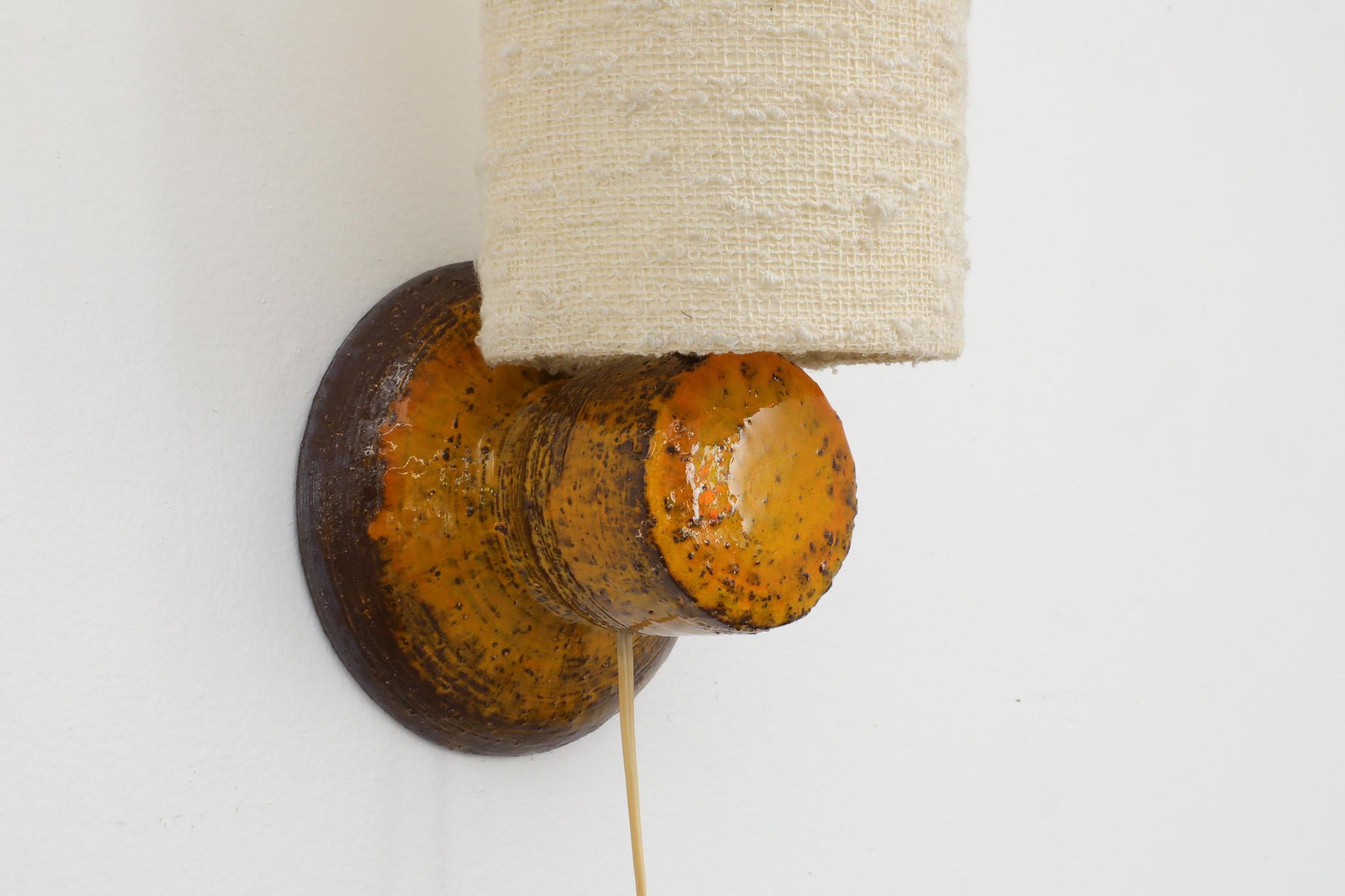 Mid-Century Ceramic Wall Sconce with Fabric Shade In Good Condition In Los Angeles, CA