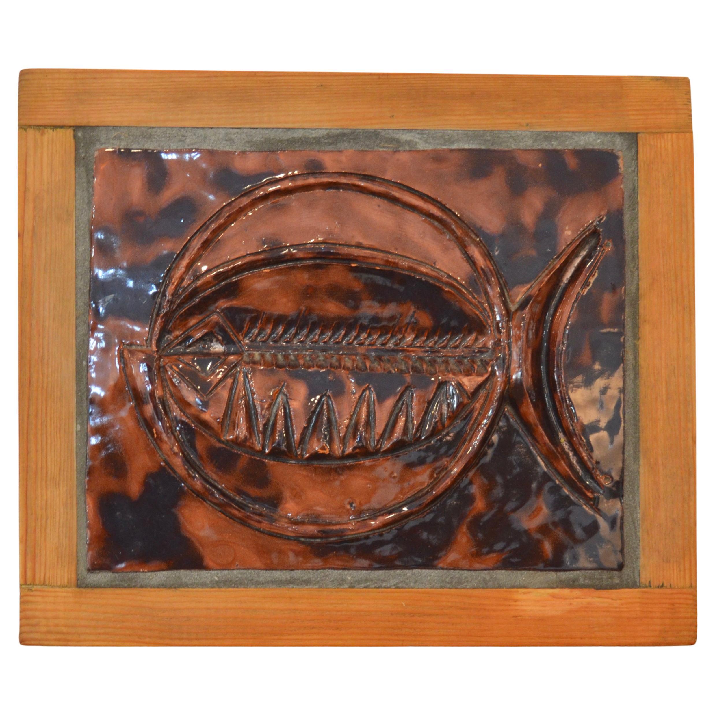 Mid-Century Ceramic Wall Sculpture with Fish Motif, 1950s