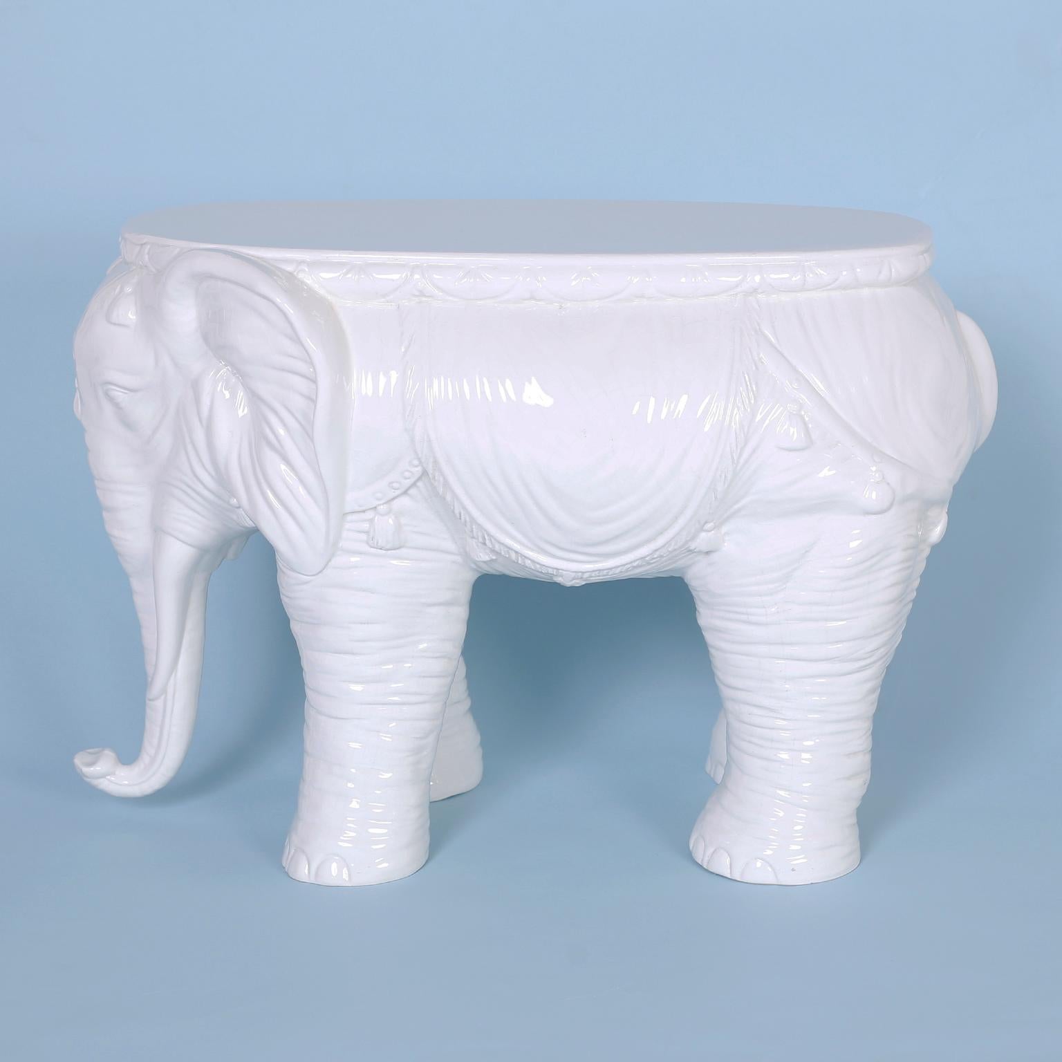 Anglo-Indian Midcentury Ceramic White Elephant Table