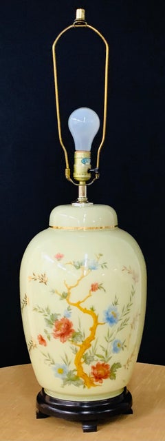 Midcentury Ceramic with Flower Design Table Lamp