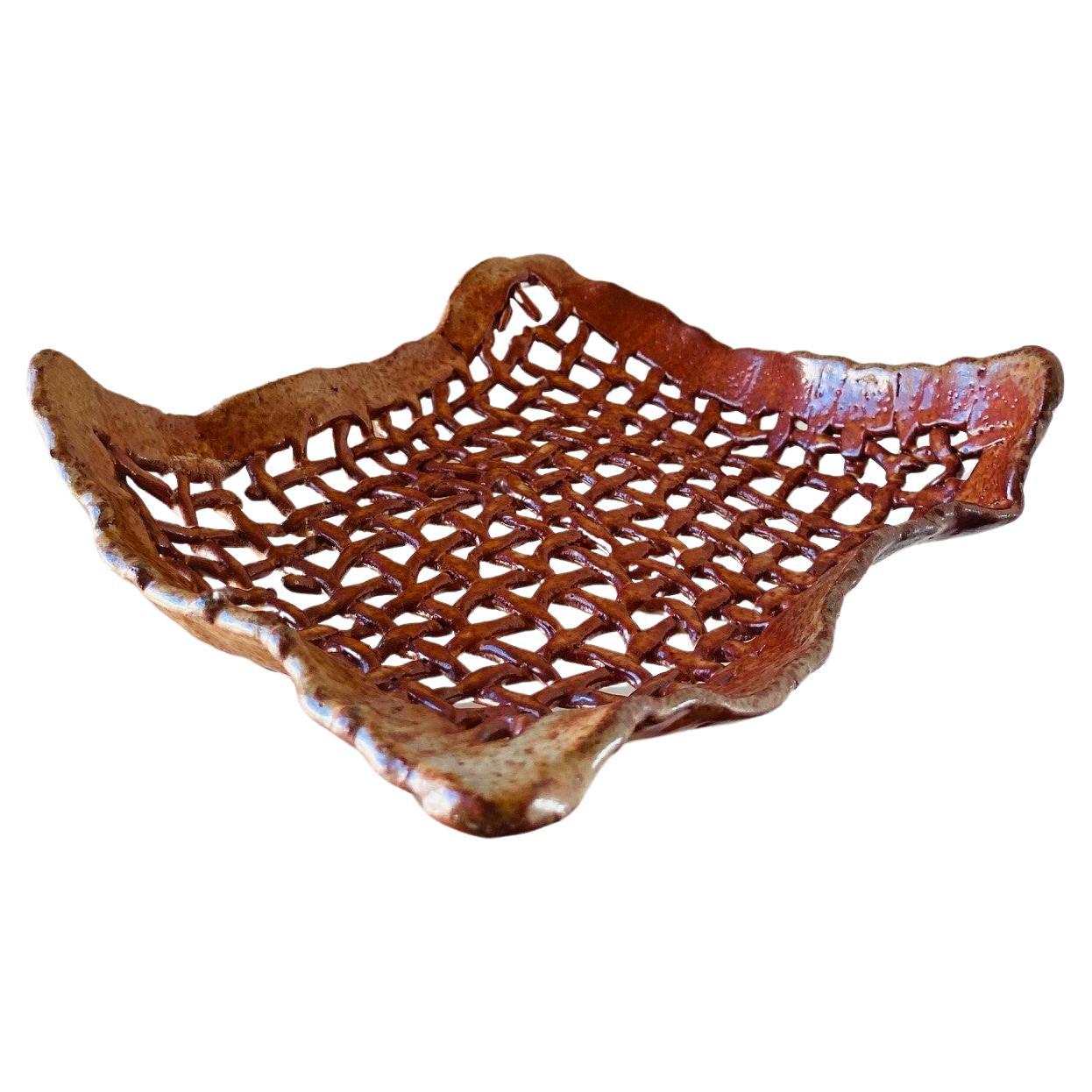 Mid-Century Ceramic Woven Sculpted Bowl  For Sale