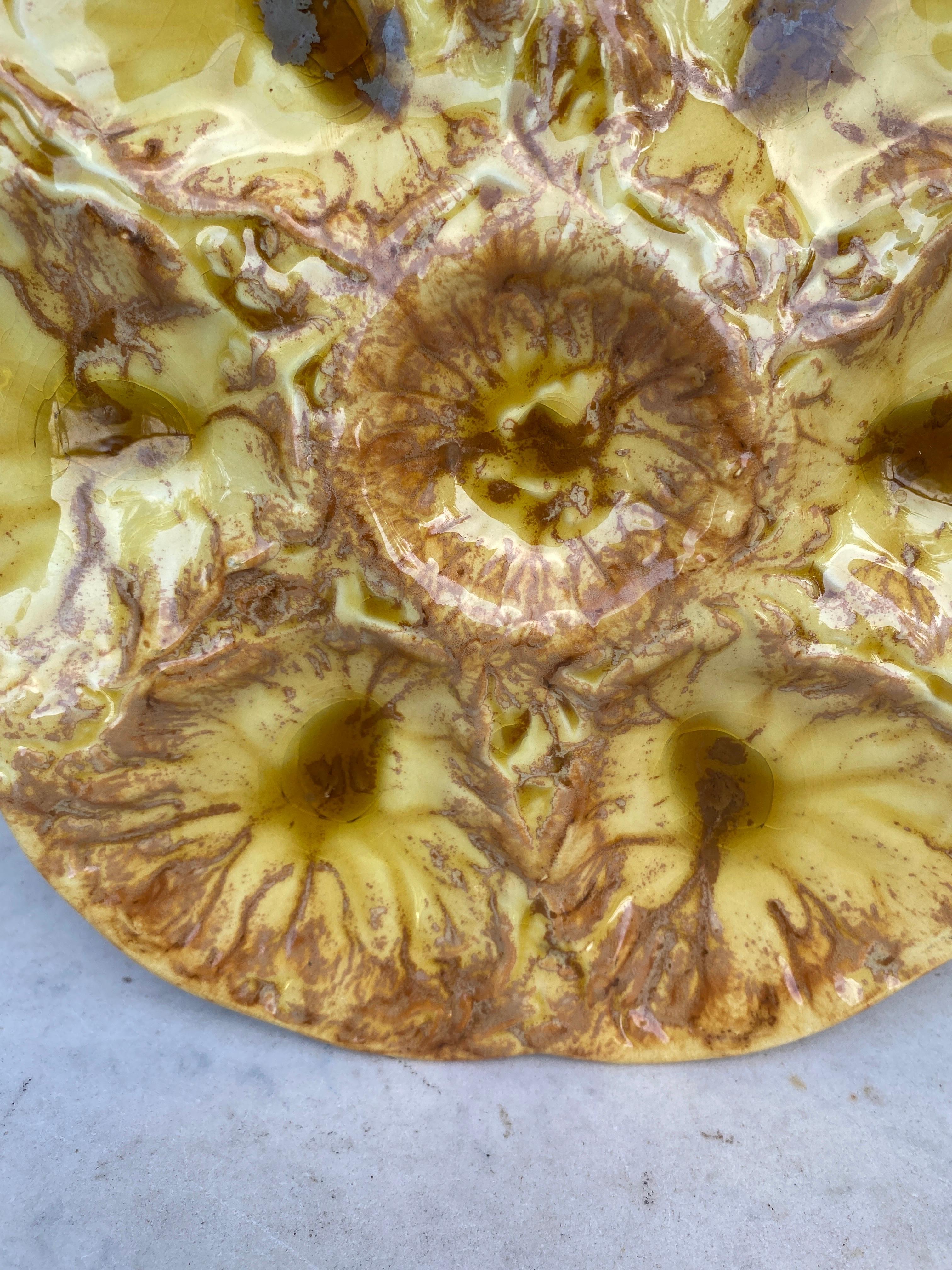 Mid-Century Modern Mid-Century Majolica Yellow Oyster Plate Vallauris For Sale