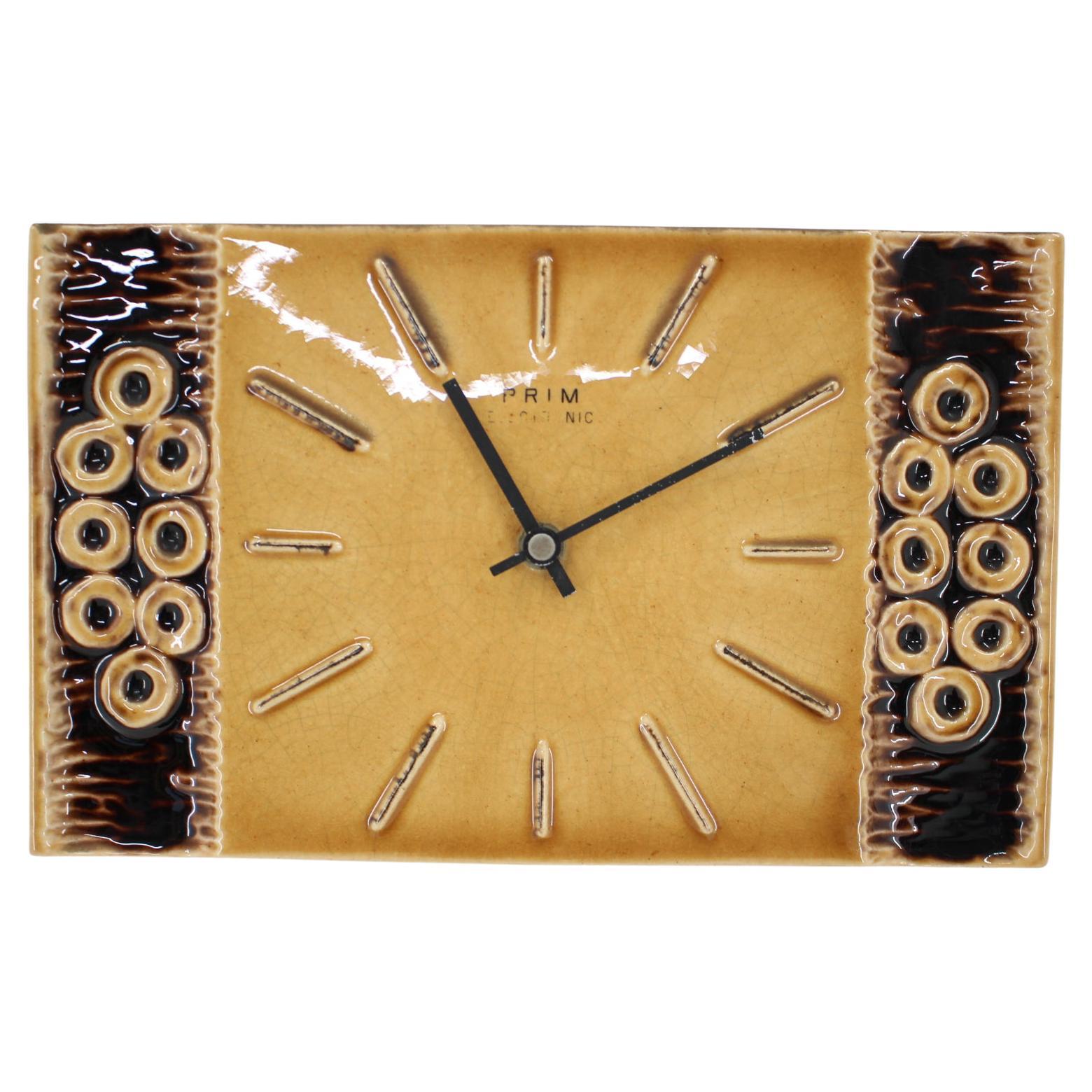 Mid Century Ceramicl Wall Clock by PRIM, Czechoslovakia, 1960s For Sale