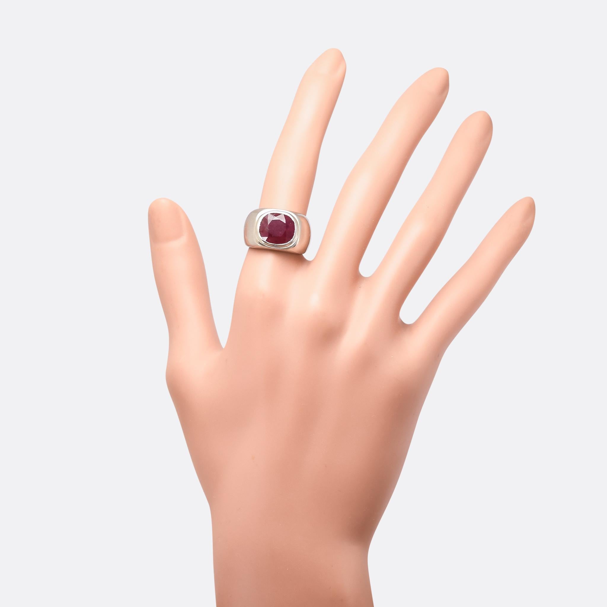 Women's or Men's Midcentury Certified 5.59 Carat Burma Ruby Platinum Signet Ring