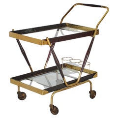 Mid-Century Cesare Lacca Brass, Glass and Dark Wood Bar Cart, Italy, 1960s