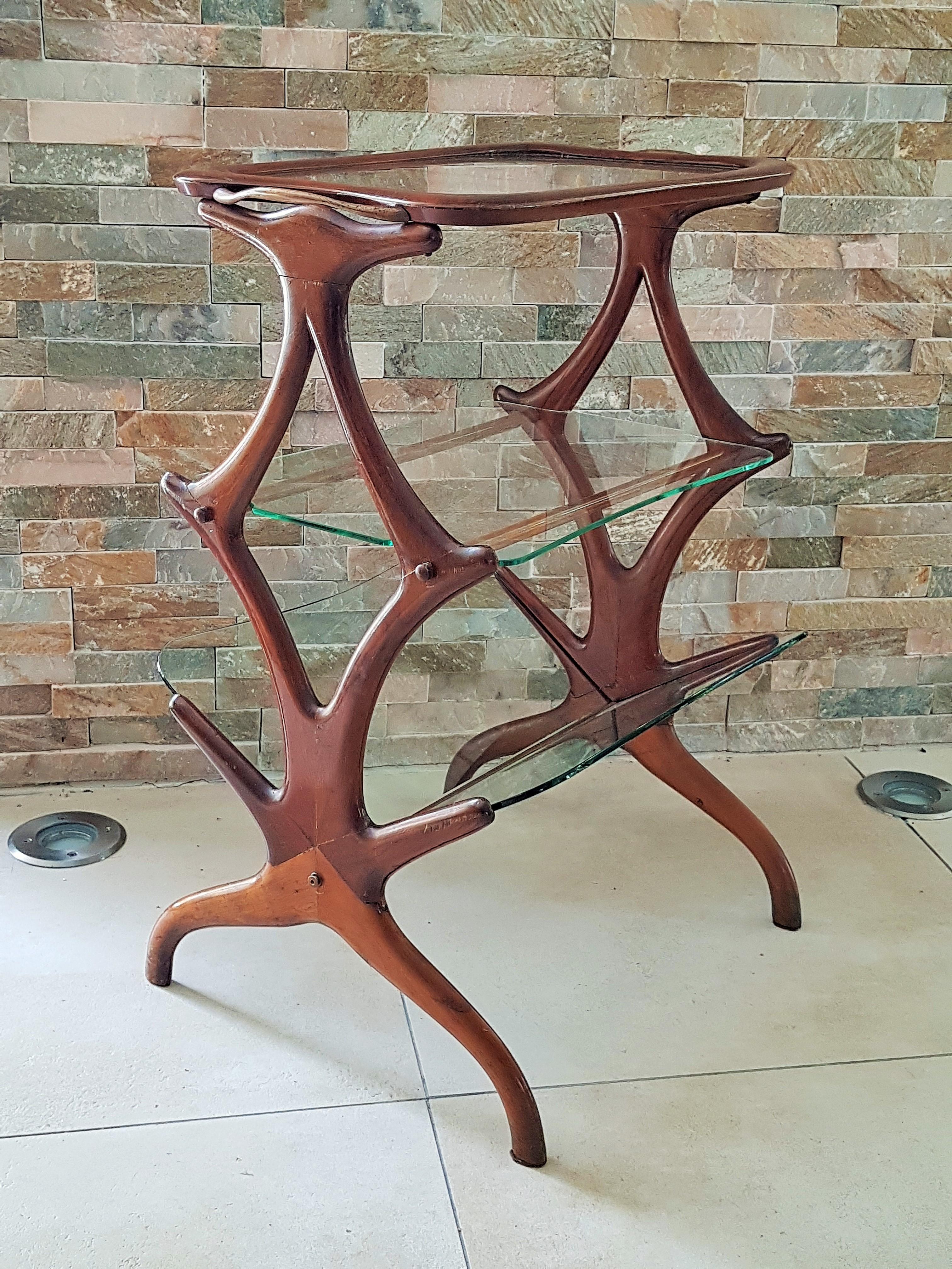 Glass Midcentury Ico Parisi Side Coffee Table, Teak, Italy 1950 For Sale