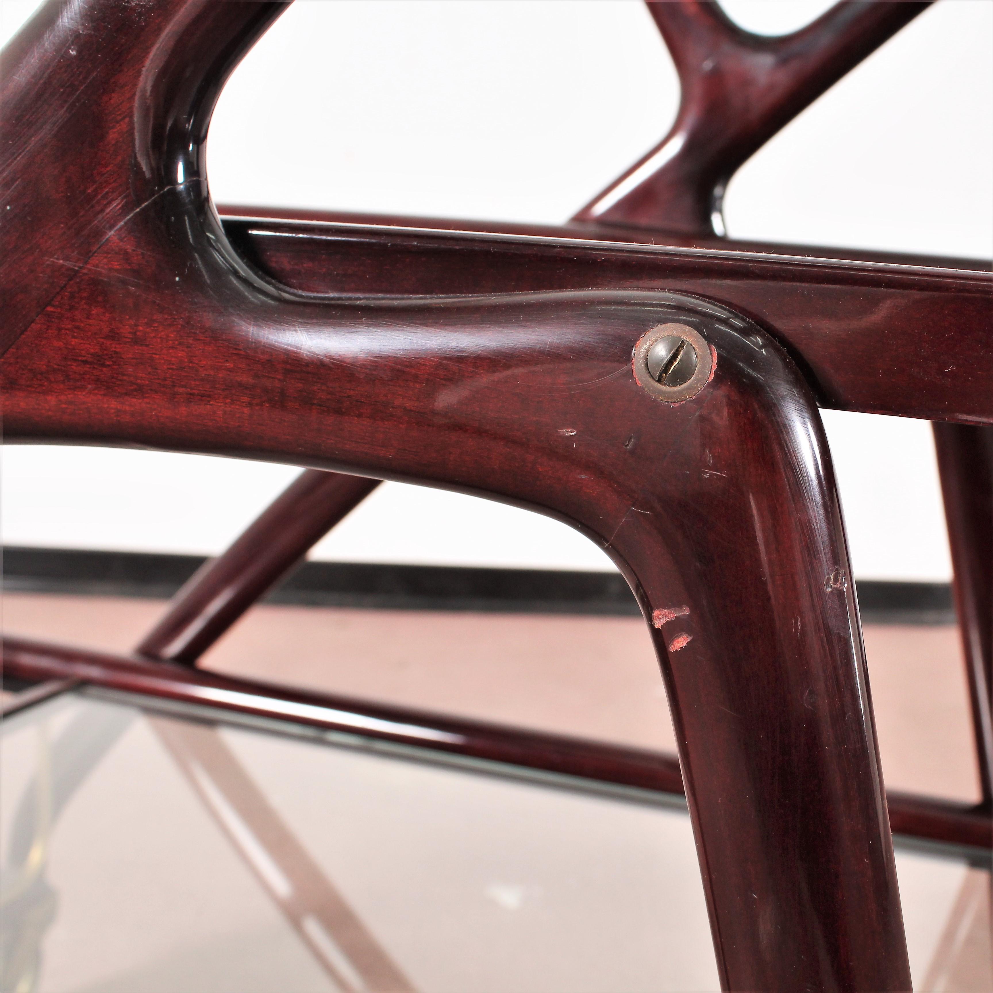 Midcentury Cesare Lacca Vintage Curved Wooden Serving Bar Cart, Italy, 1950s 4