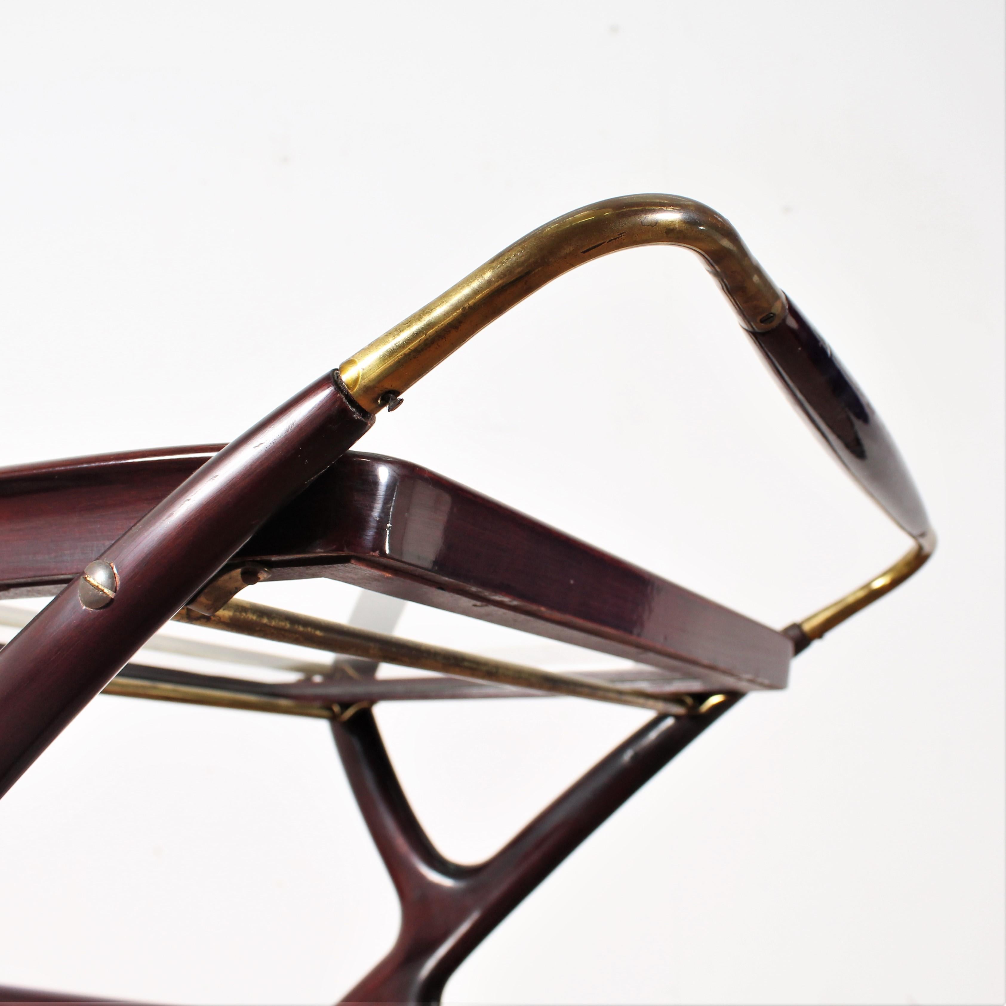 Midcentury Cesare Lacca Vintage Curved Wooden Serving Bar Cart, Italy, 1950s 6