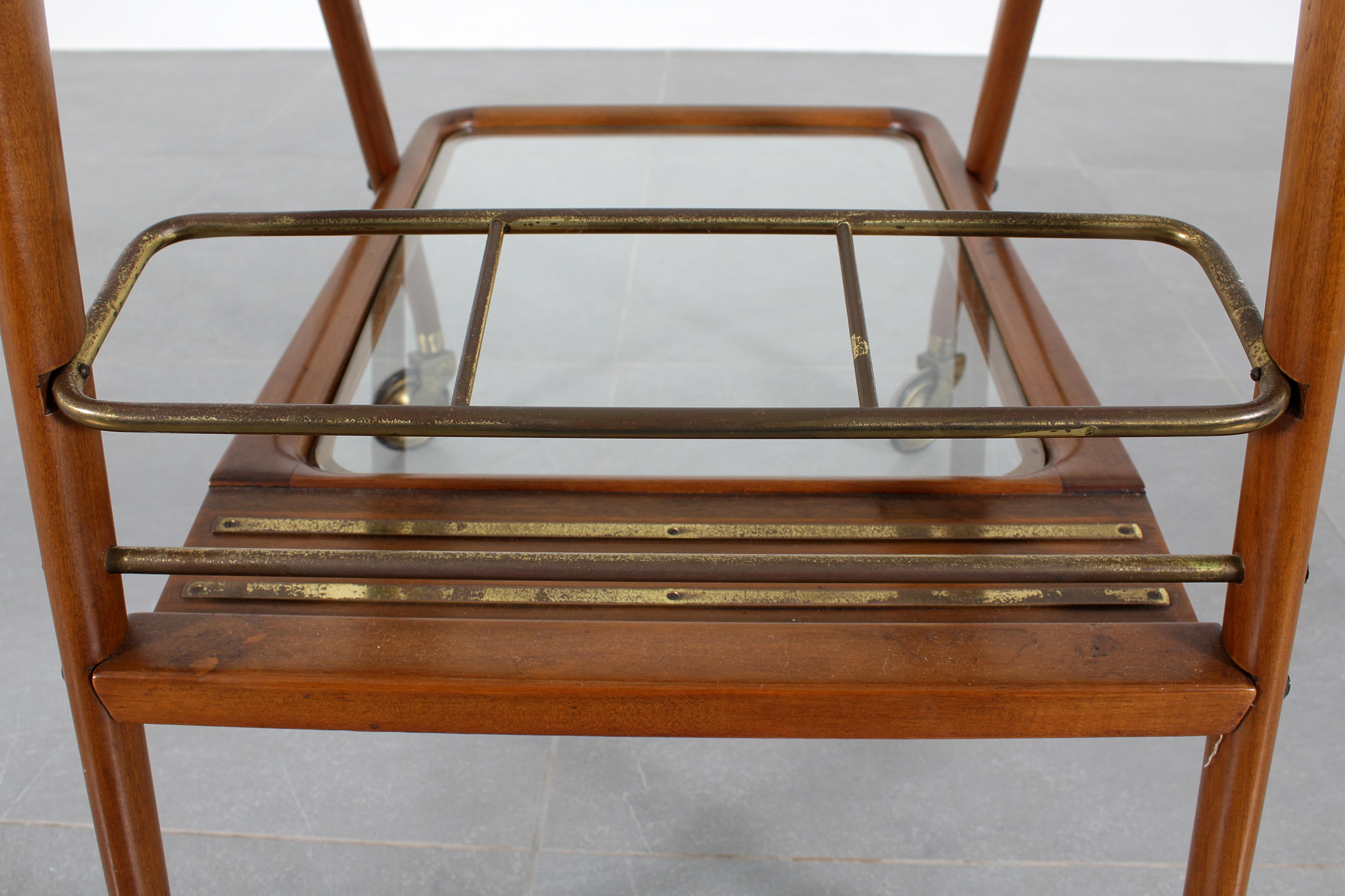 Mid-century Cesare Lacca Vintage Curved Wooden Serving Bar Cart, Italy, 1950s For Sale 6