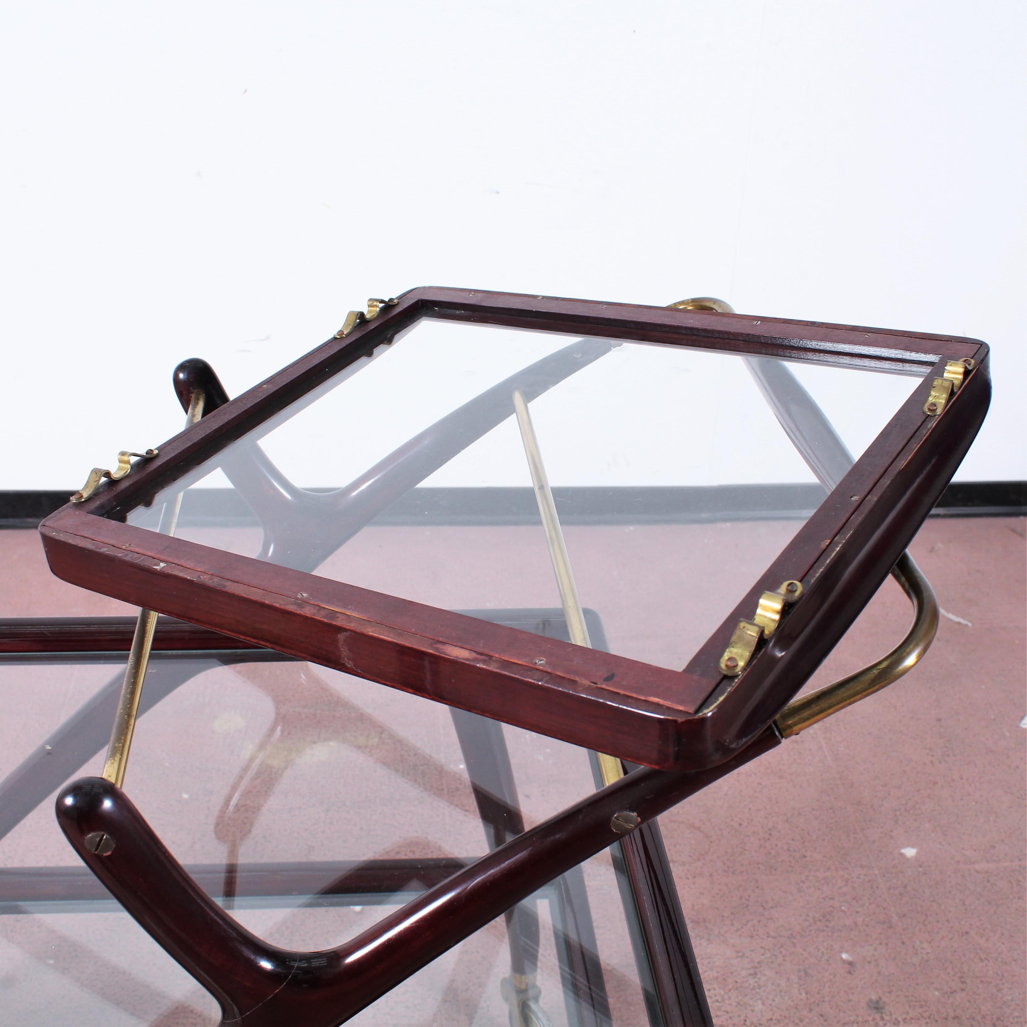 Midcentury Cesare Lacca Vintage Curved Wooden Serving Bar Cart, Italy, 1950s 8
