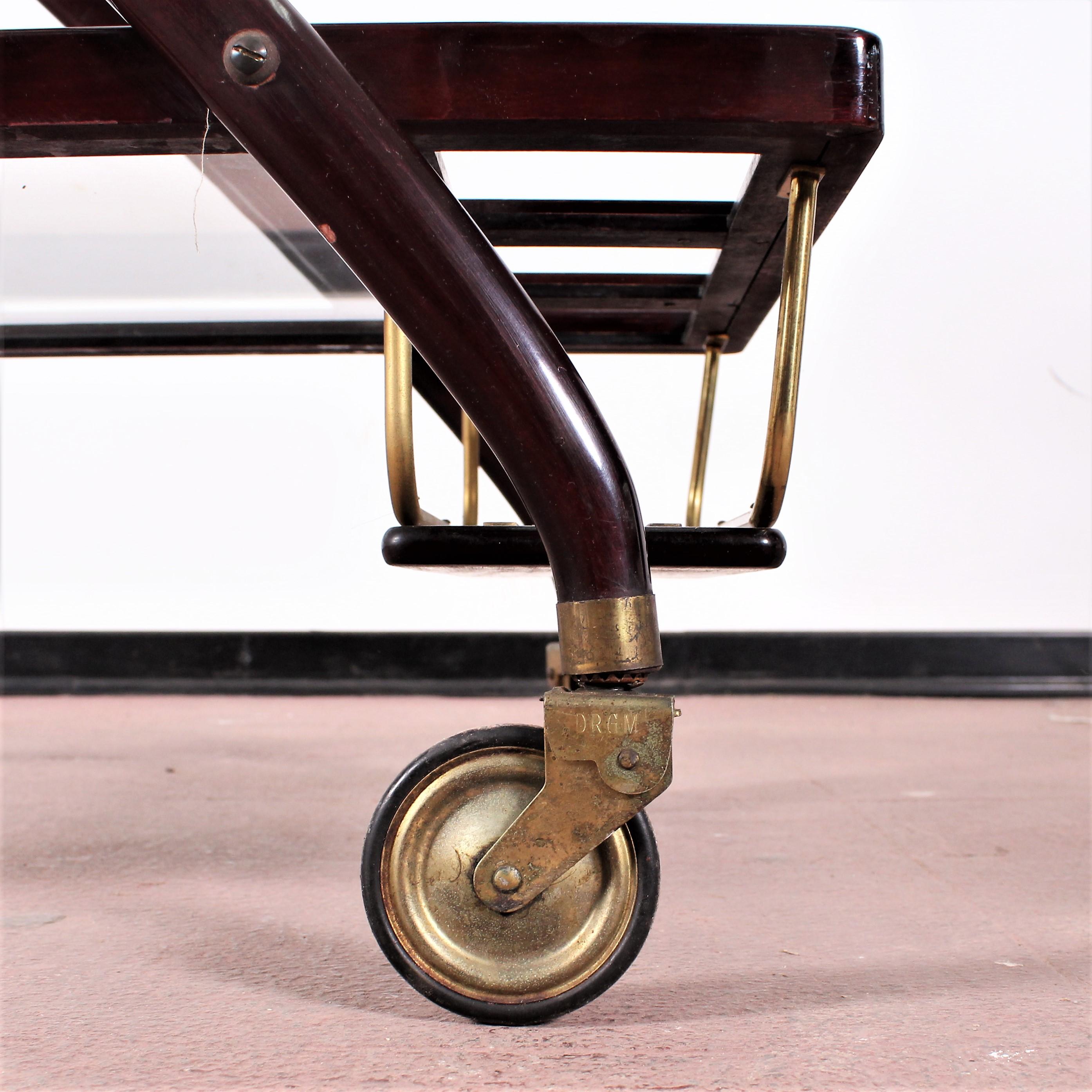 Midcentury Cesare Lacca Vintage Curved Wooden Serving Bar Cart, Italy, 1950s 11